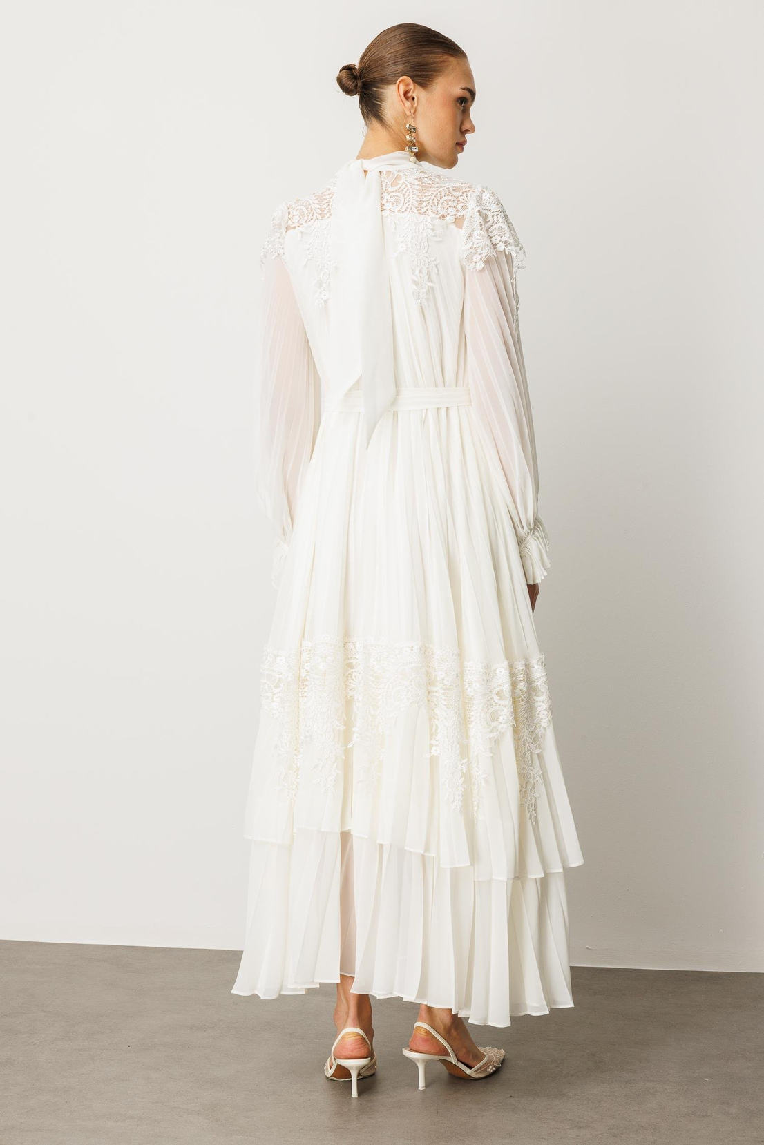 Şerit Dantelli Maxi Boy Soley Elbise EKRU