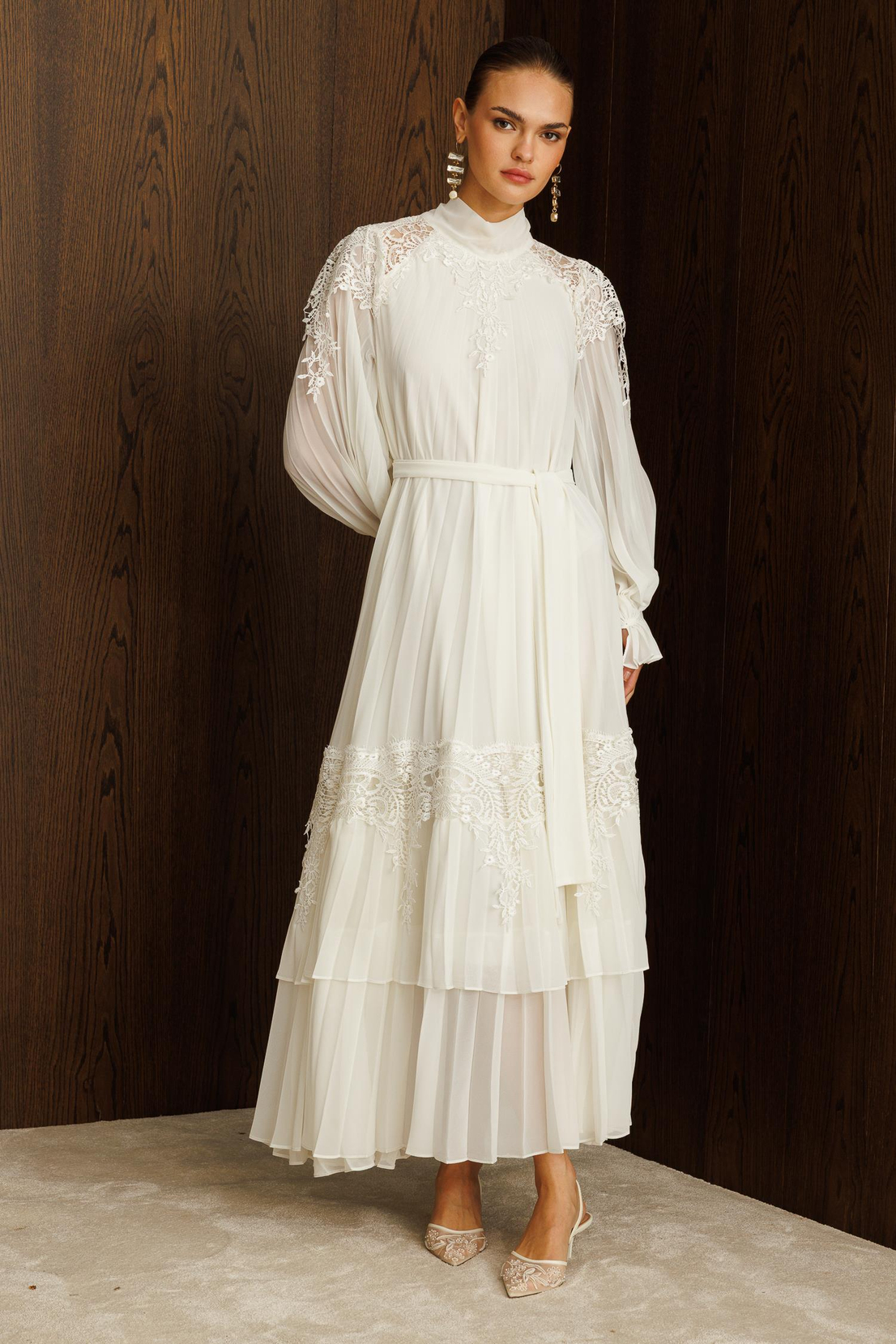 Şerit Dantelli Maxi Boy Soley Elbise EKRU