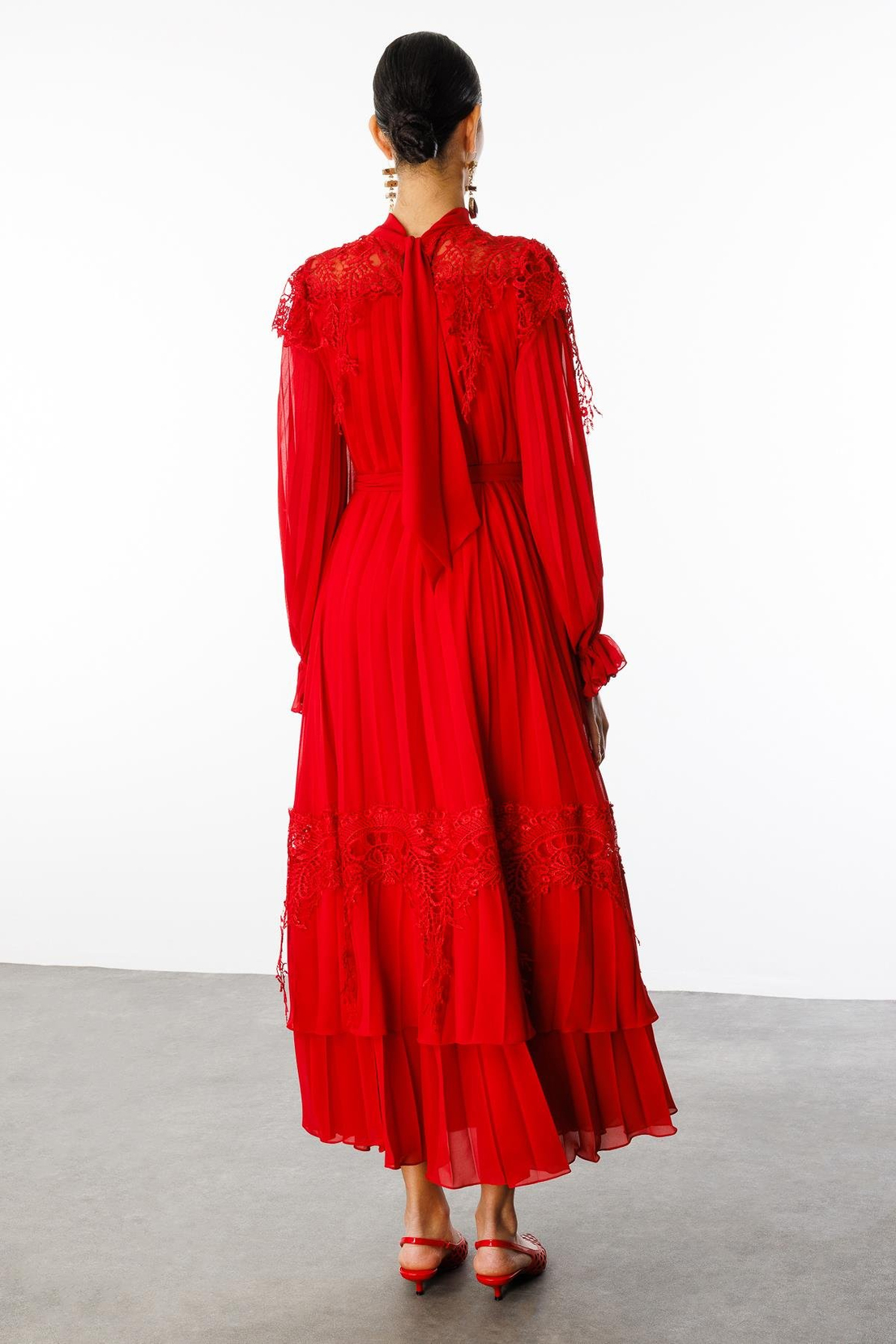 Şerit Dantelli Maxi Boy Soley Elbise KIRMIZI