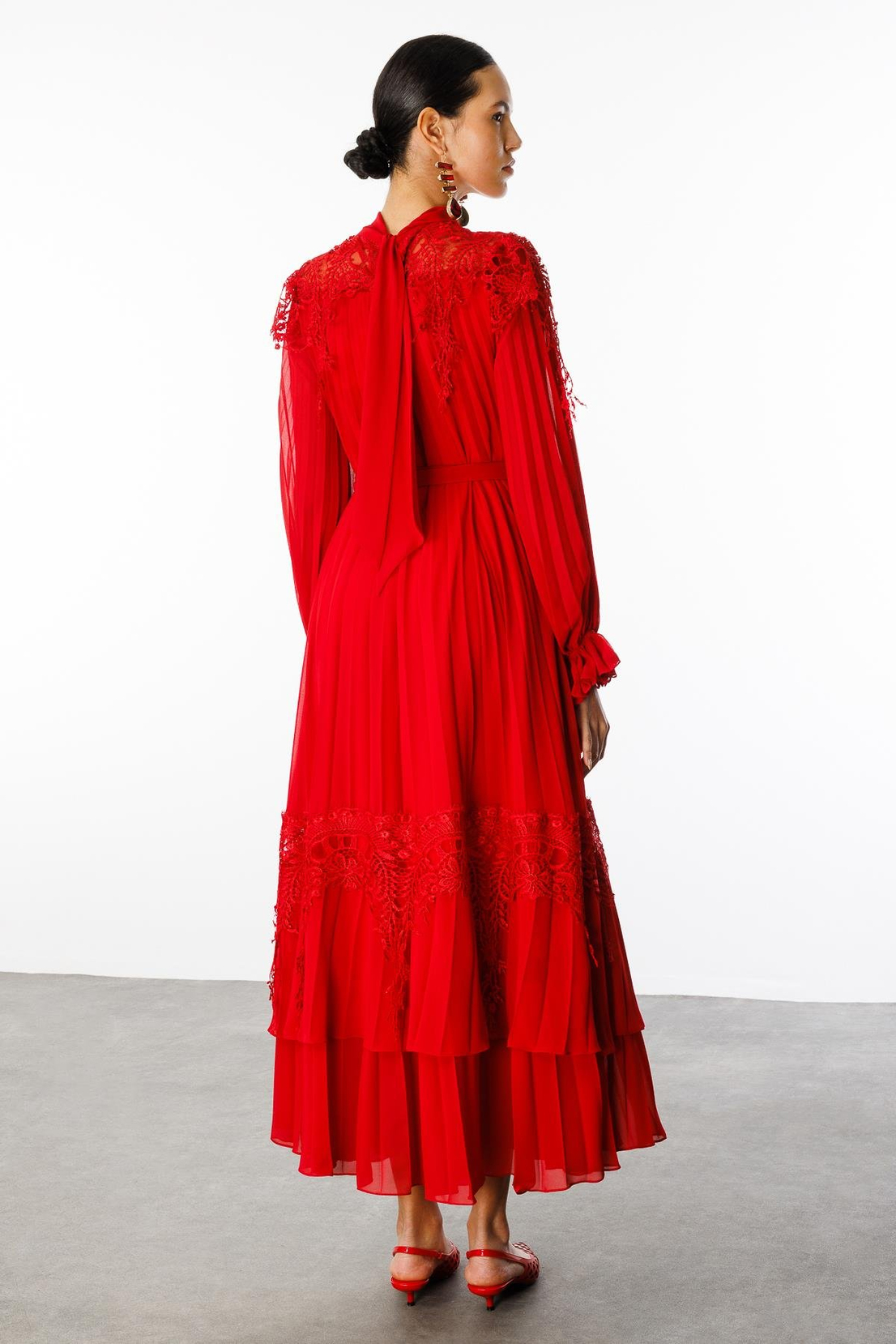 Şerit Dantelli Maxi Boy Soley Elbise KIRMIZI