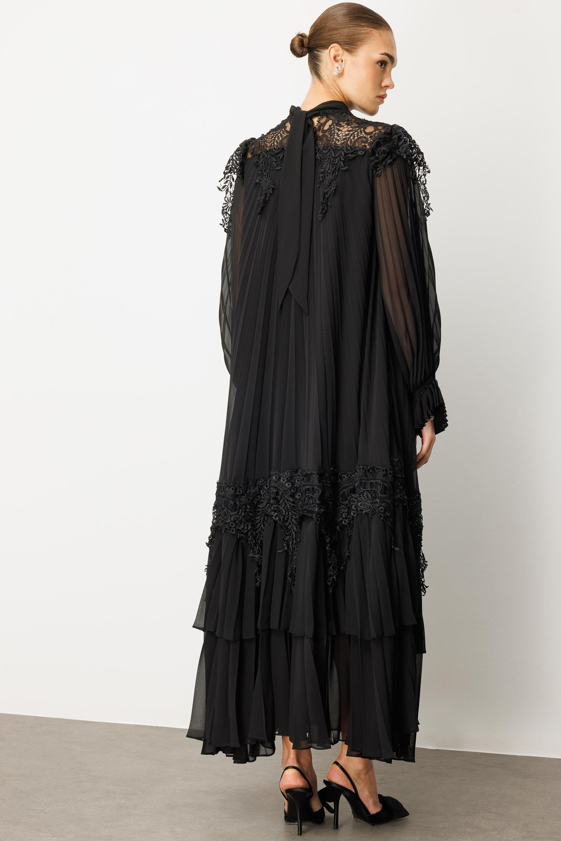 Şerit Dantelli Maxi Boy Soley Elbise SİYAH