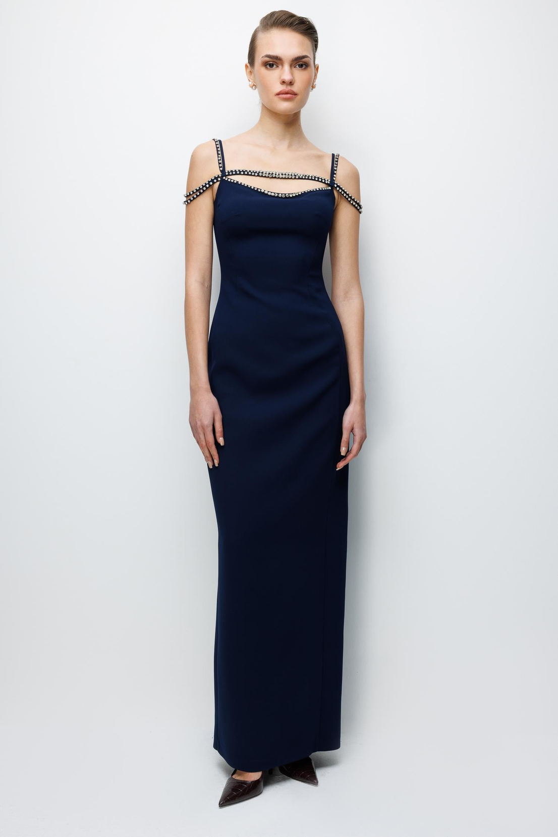 Şerit Taş Detaylı Maxi Boy Elbise SİYAH