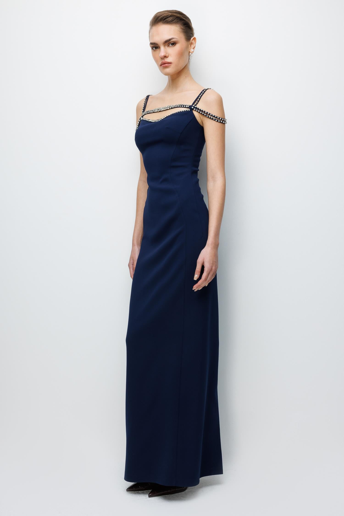 Şerit Taş Detaylı Maxi Boy Elbise SİYAH