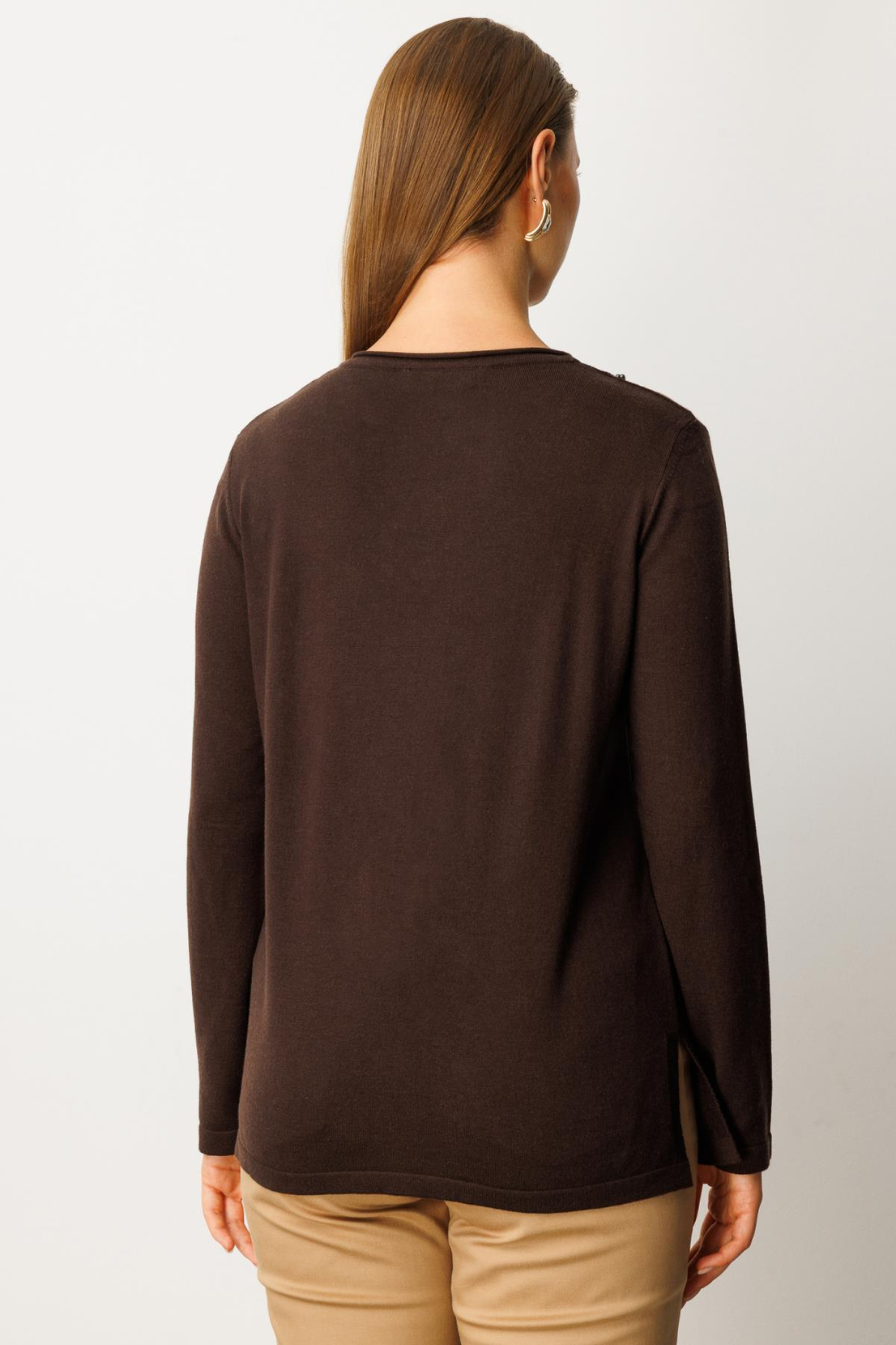 Sıfır Yaka Baklava Desenli Kazak KAHVE