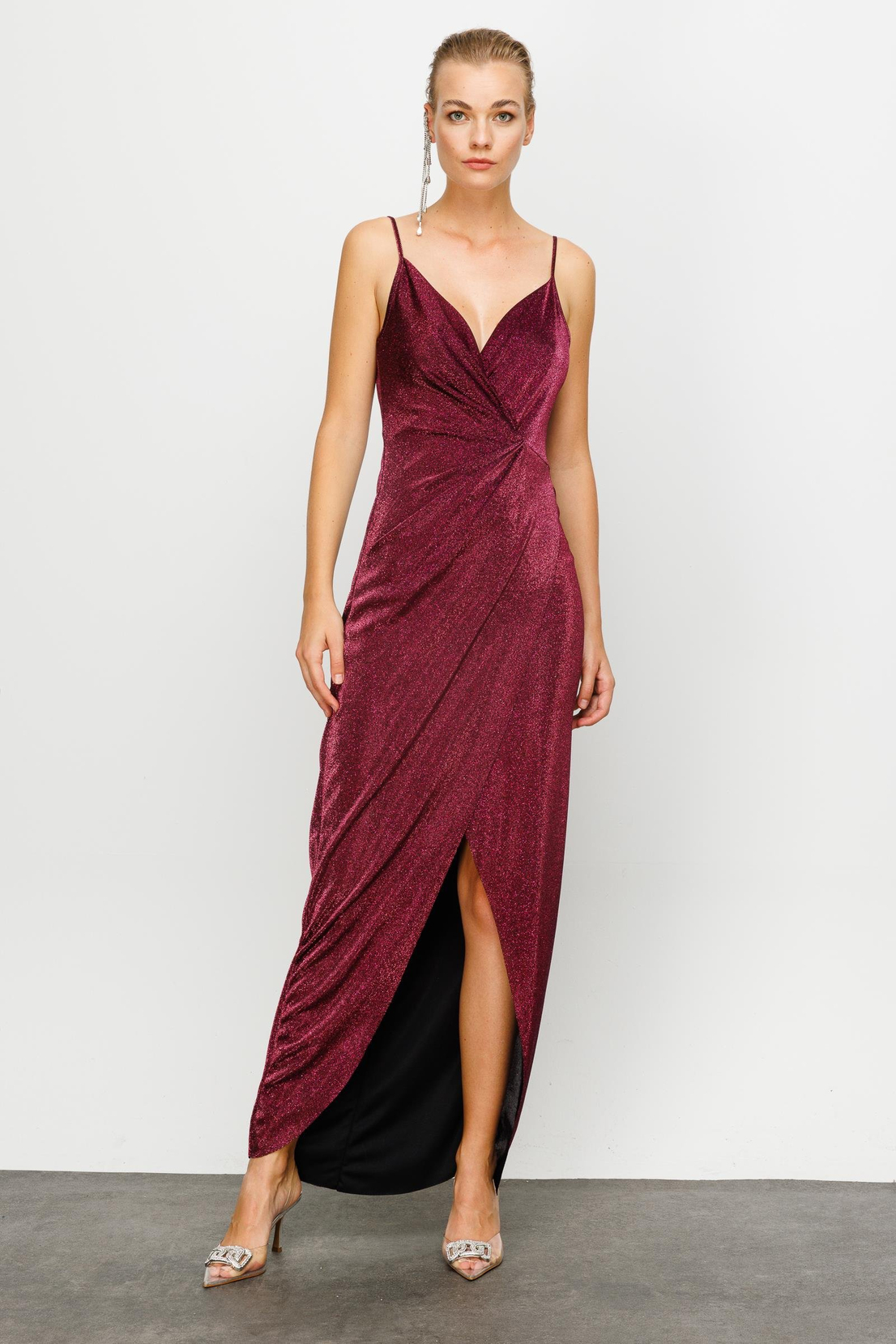 Simli Gece Elbise BORDO