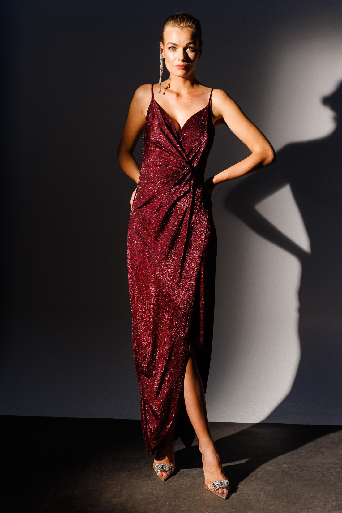 Simli Gece Elbise BORDO