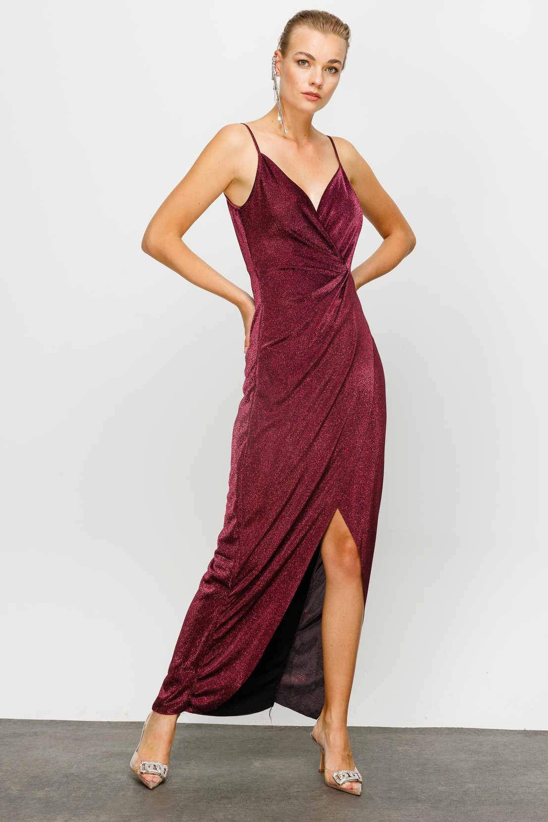 Simli Gece Elbise BORDO