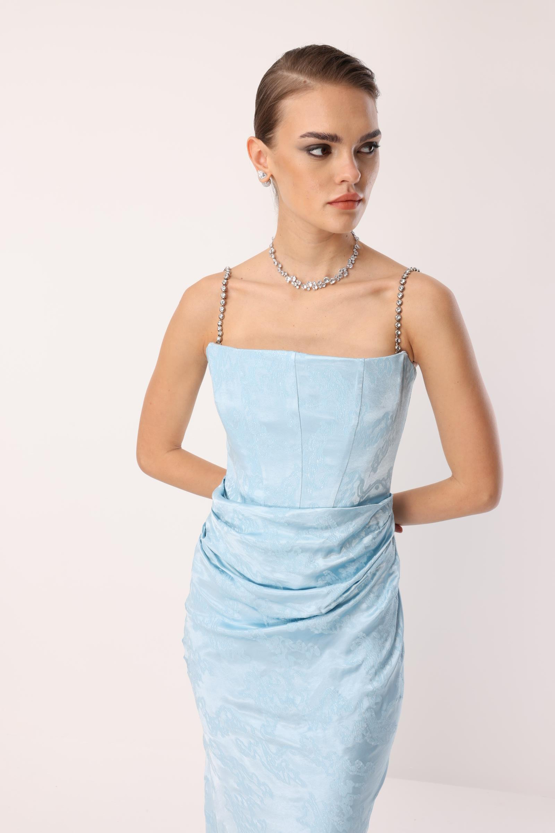 Straplez Jakar Elbise MAVİ