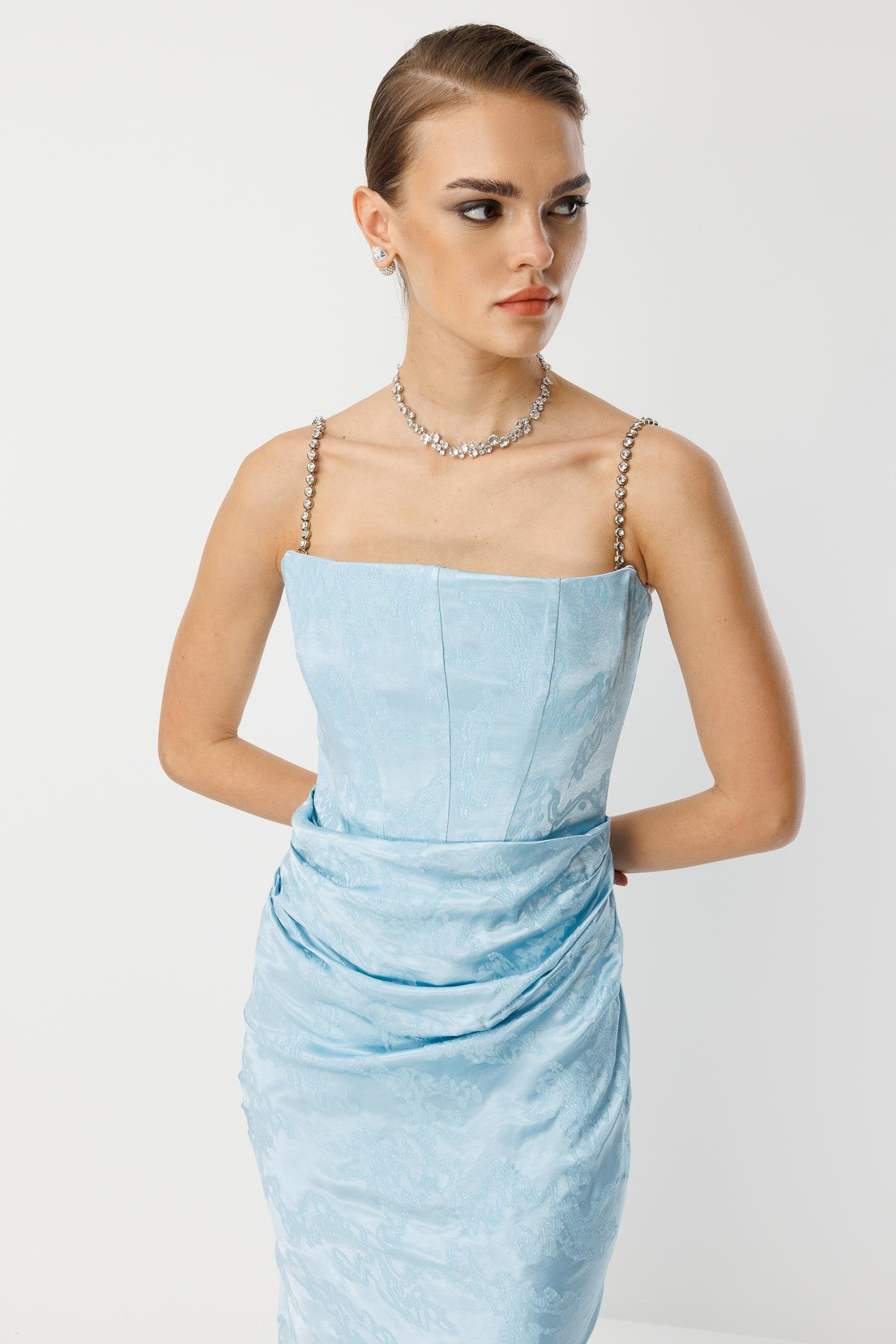 Straplez Jakar Elbise MAVİ