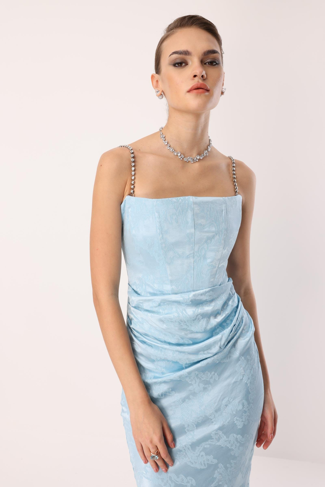 Straplez Jakar Elbise MAVİ