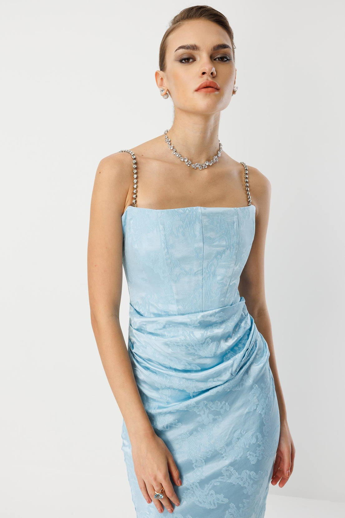 Straplez Jakar Elbise MAVİ