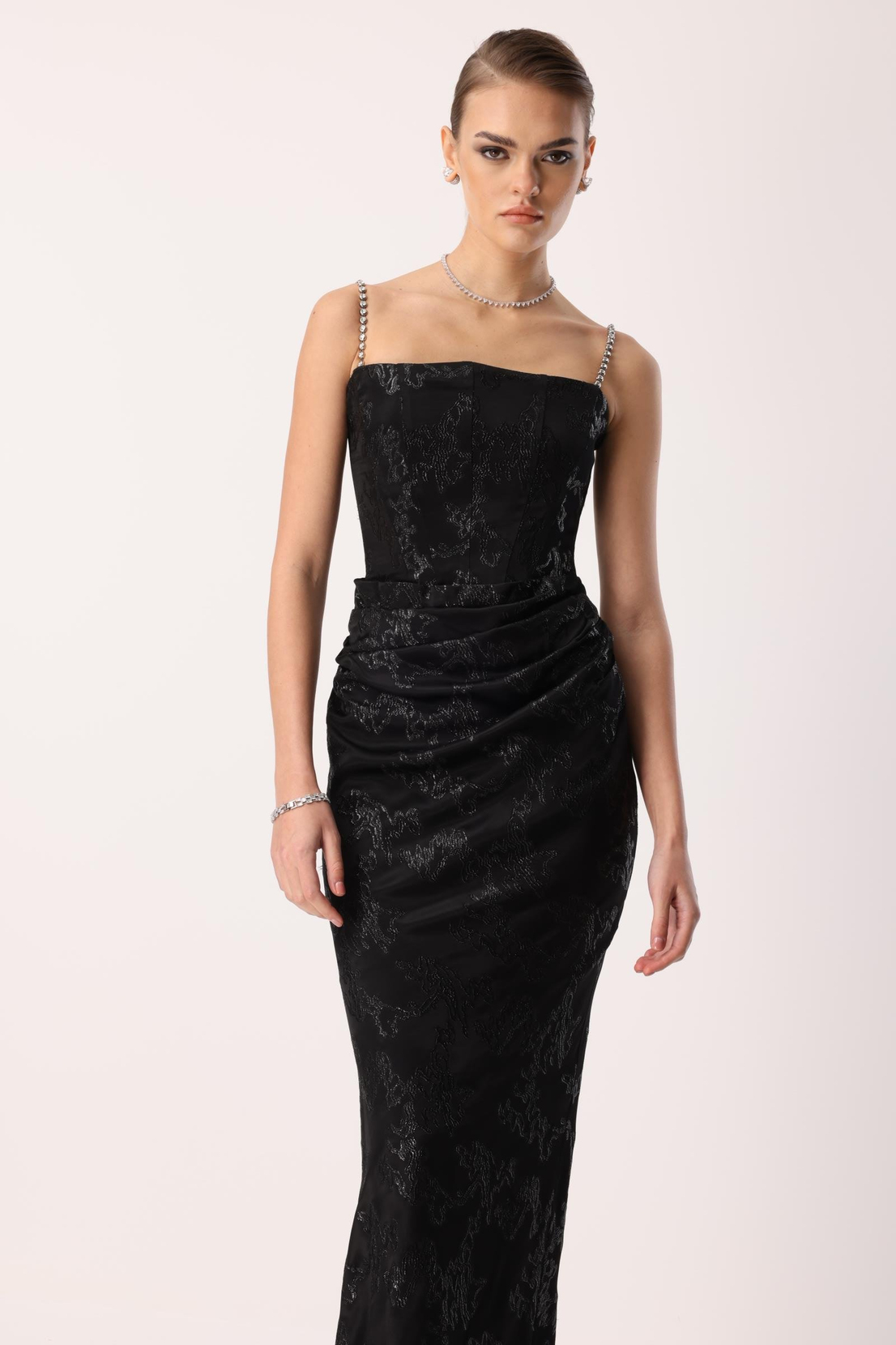 Straplez Jakar Elbise SİYAH