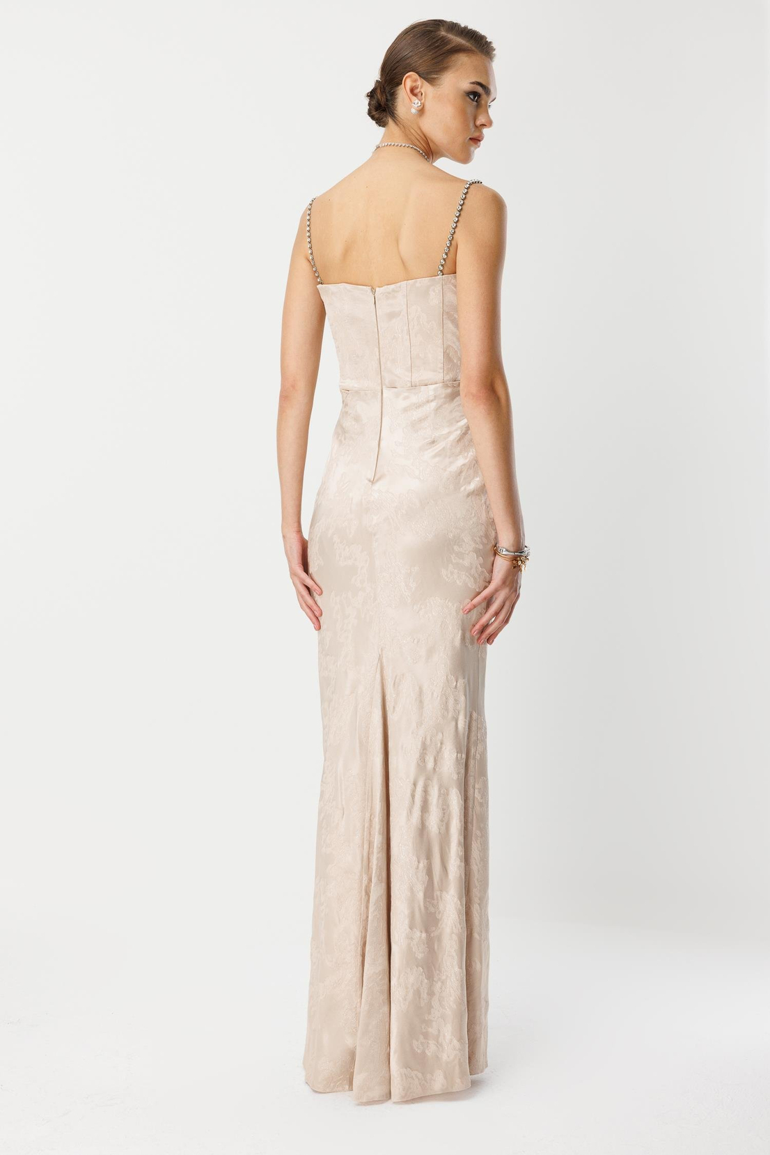 Straplez Jakar Elbise VİZON