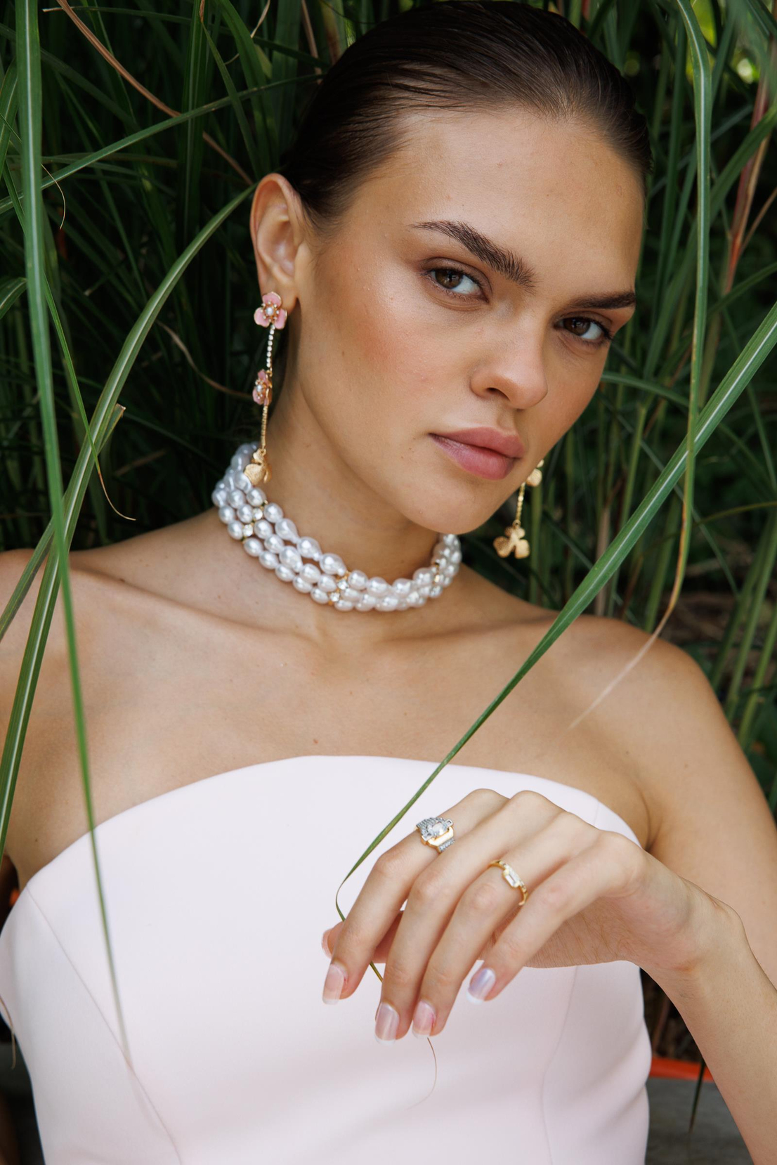 Strapless Top Crepe Skirt 3D Tulle Long Evening Dress PINK