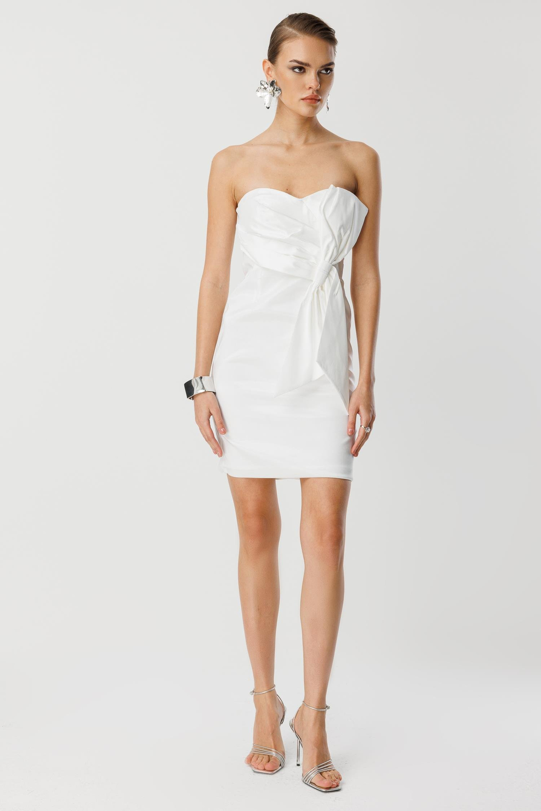 Tafta Fiyonk Detay Mini Elbise EKRU