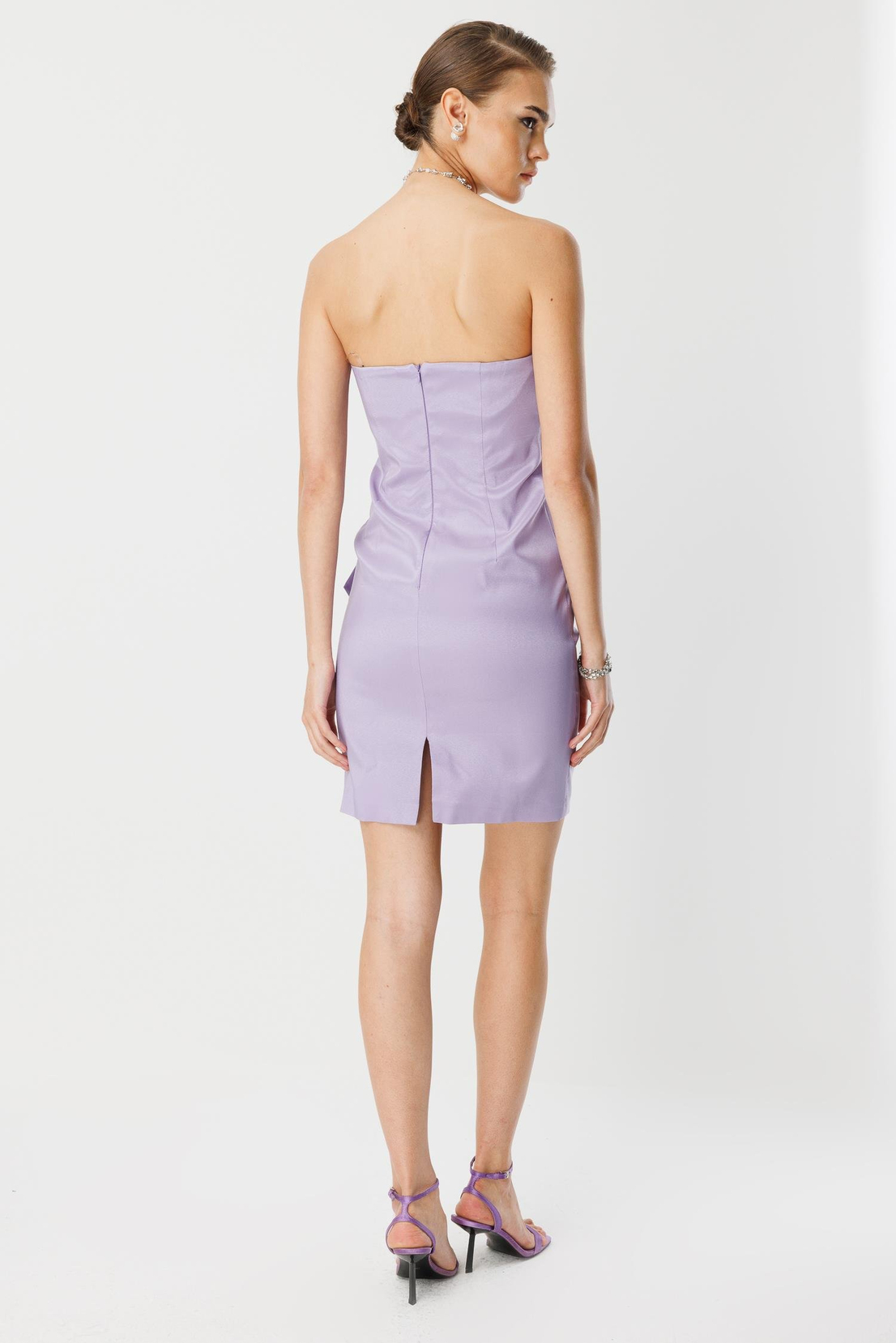 Tafta Fiyonk Detay Mini Elbise LİLA