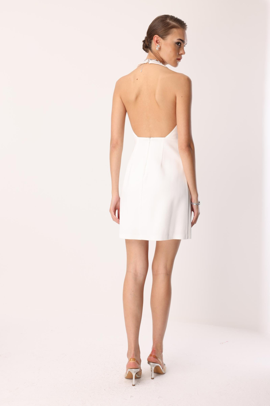 Taş Detay Mini Elbise EKRU