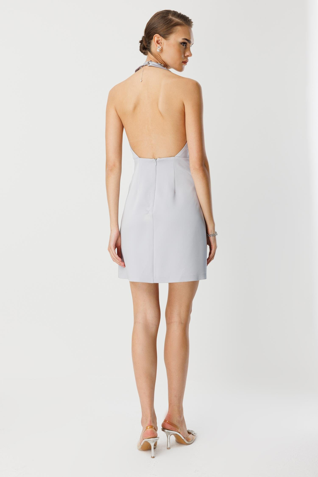 Taş Detay Mini Elbise GRİ