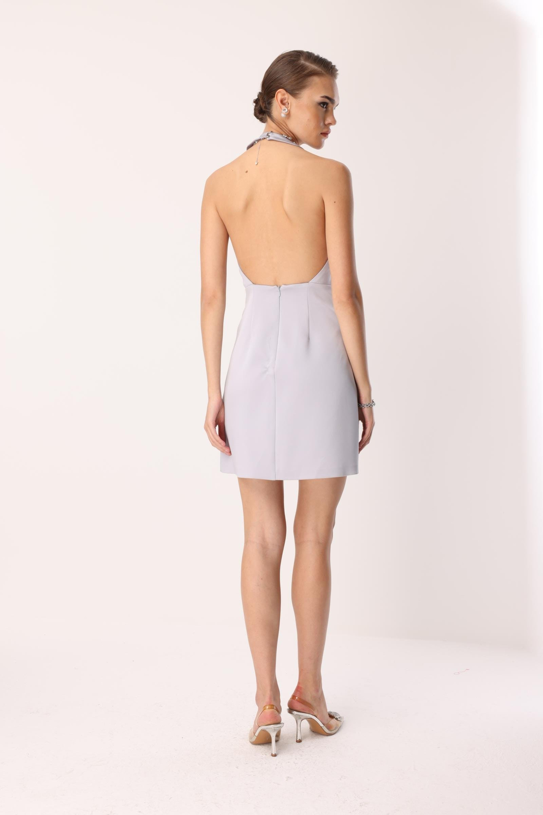 Taş Detay Mini Elbise GRİ