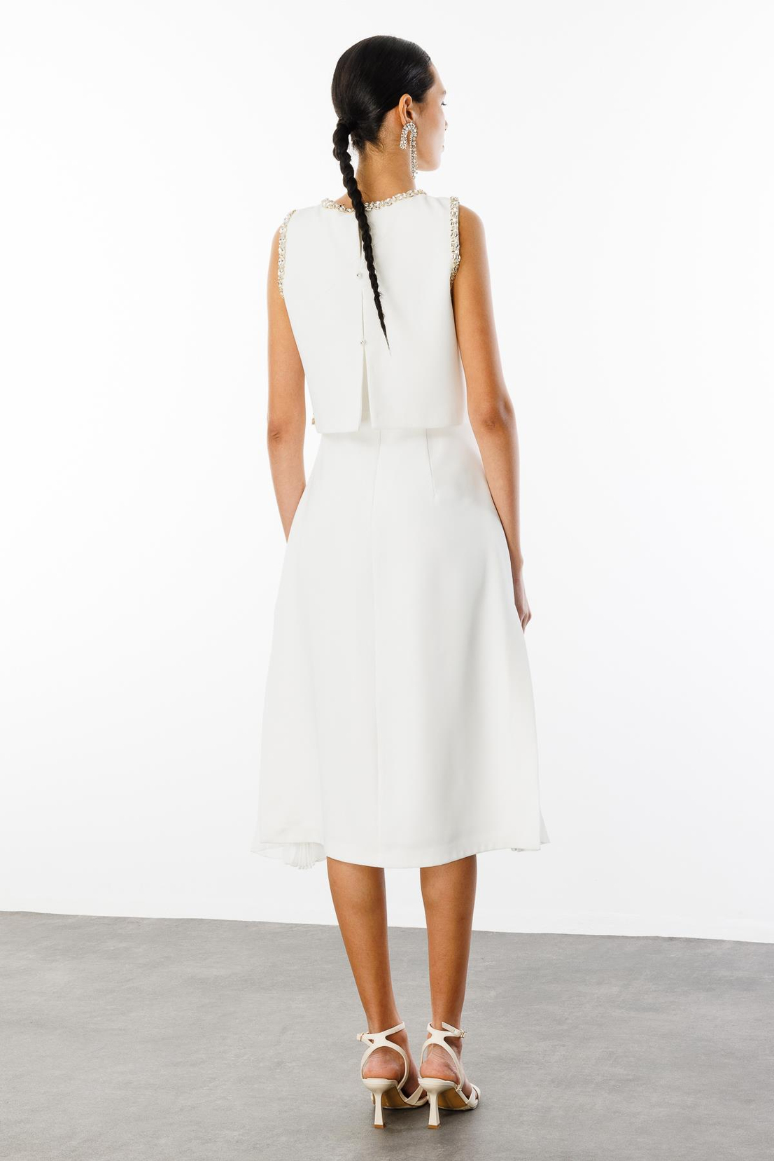 Taş İşlemeli Yelek & Elbise 2'li Takım EKRU