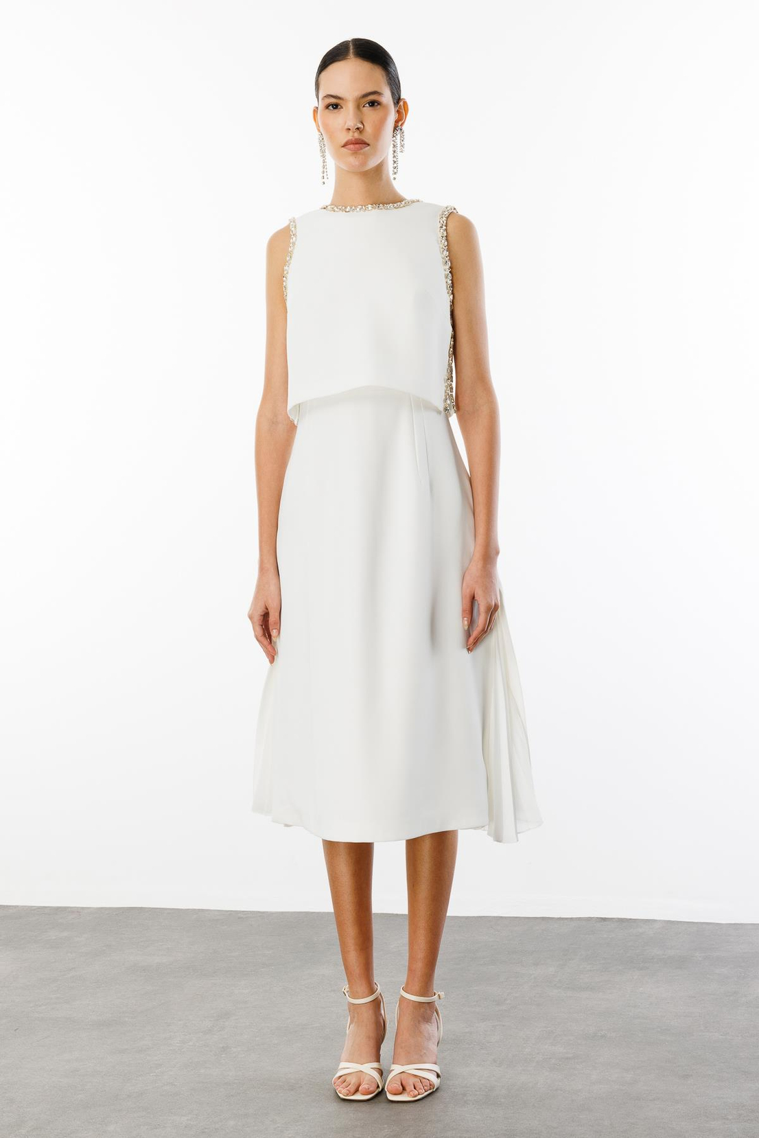 Taş İşlemeli Yelek & Elbise 2'li Takım EKRU