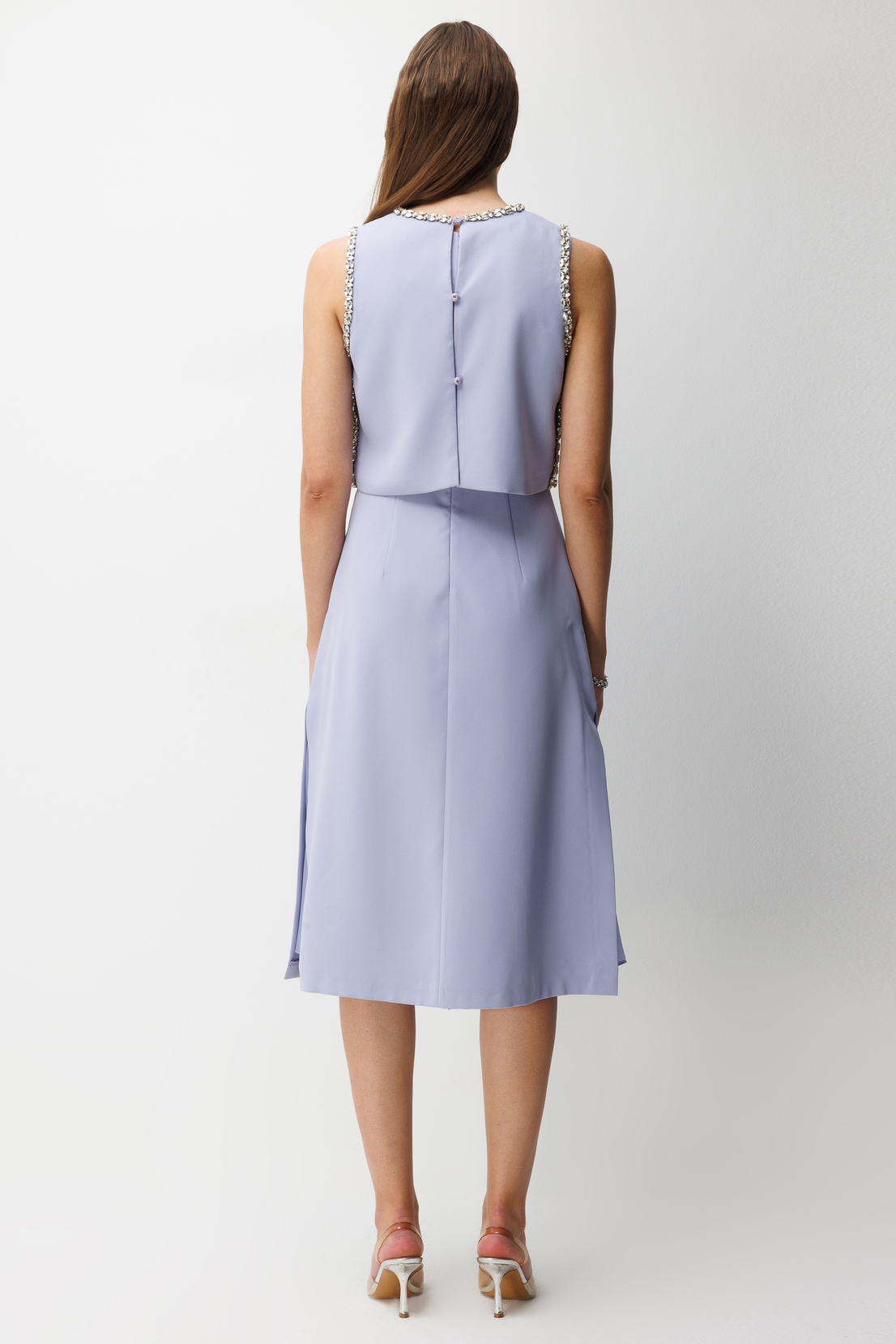 Taş İşlemeli Yelek & Elbise 2'li Takım LİLA