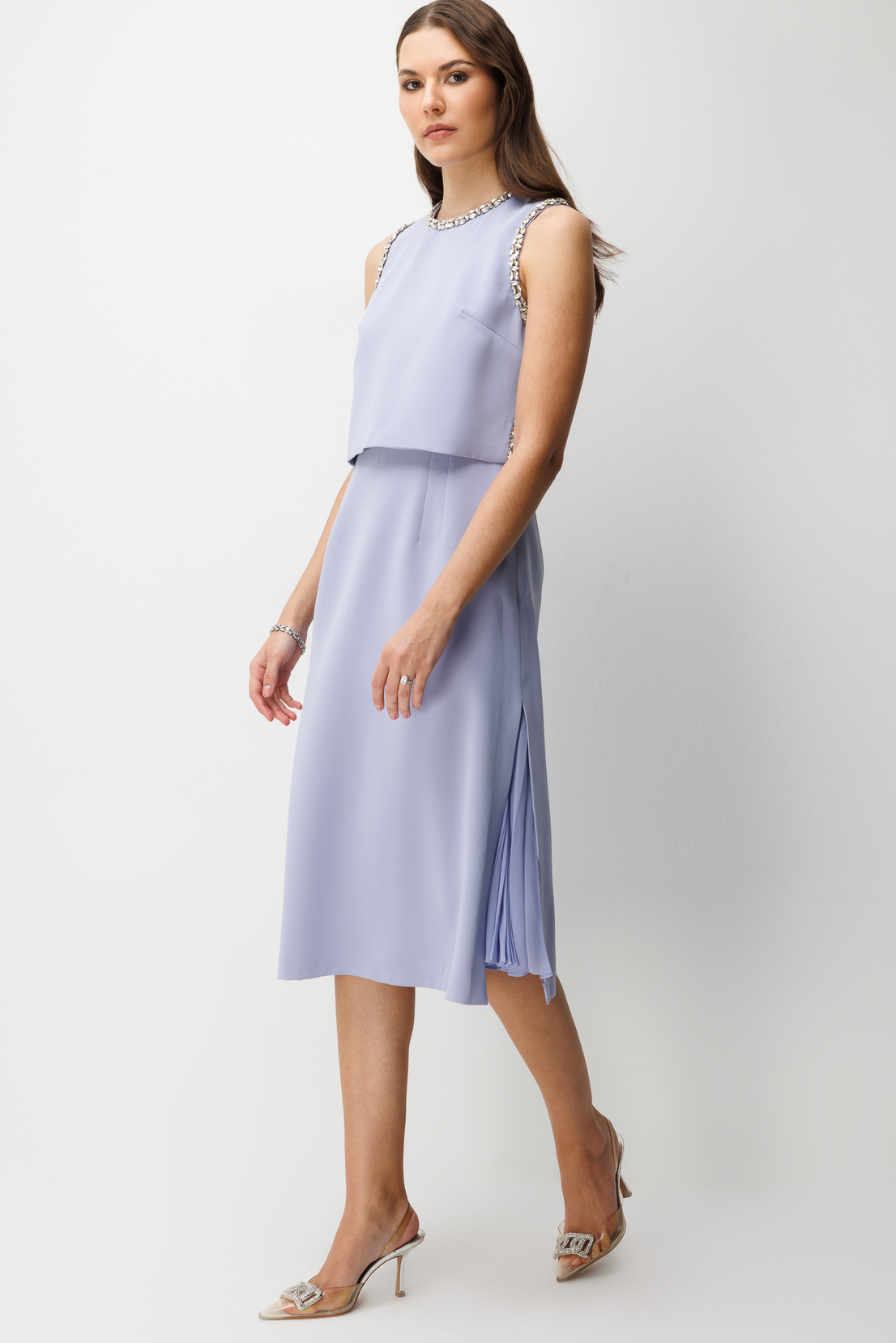 Taş İşlemeli Yelek & Elbise 2'li Takım LİLA