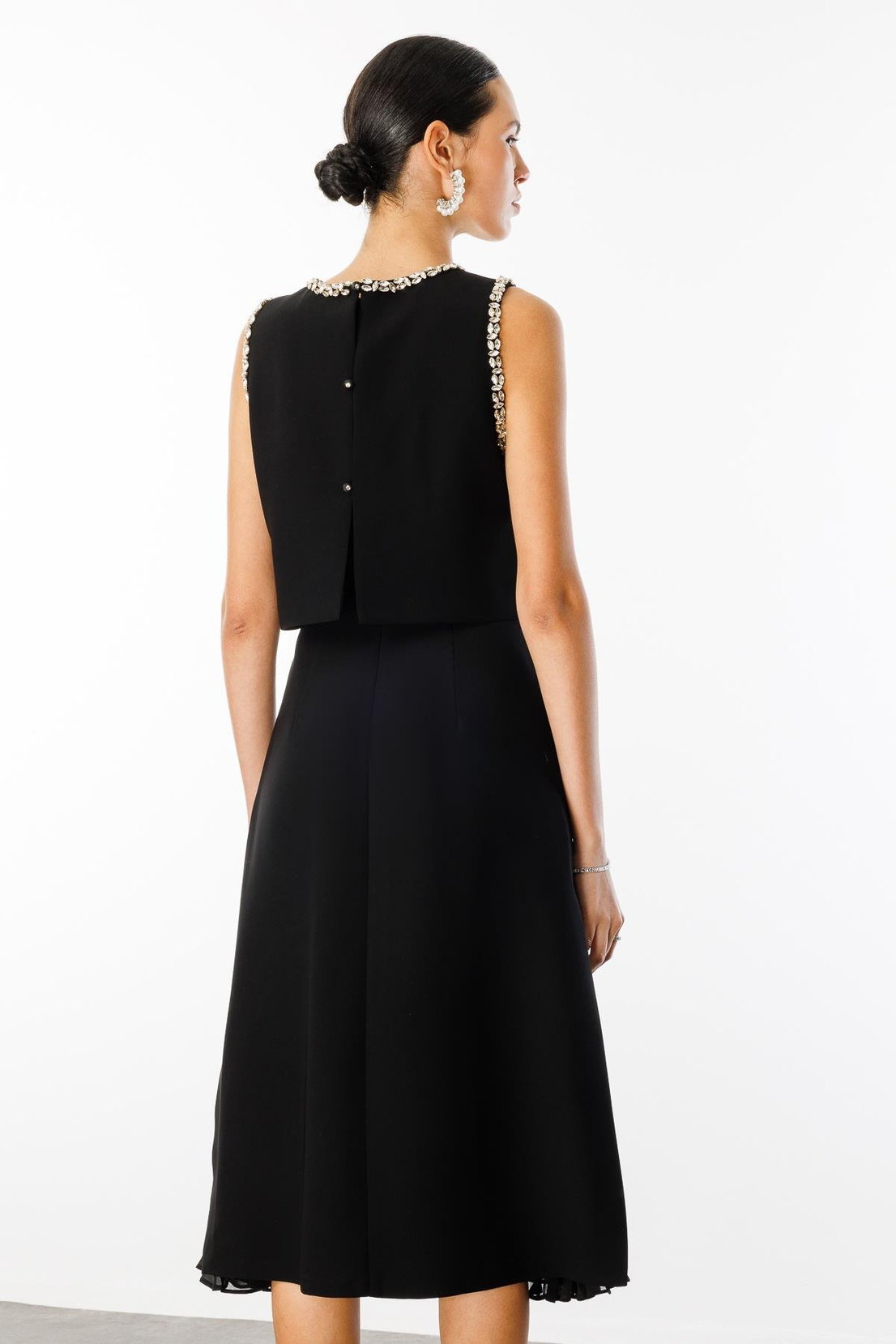 Taş İşlemeli Yelek & Elbise 2'li Takım SİYAH