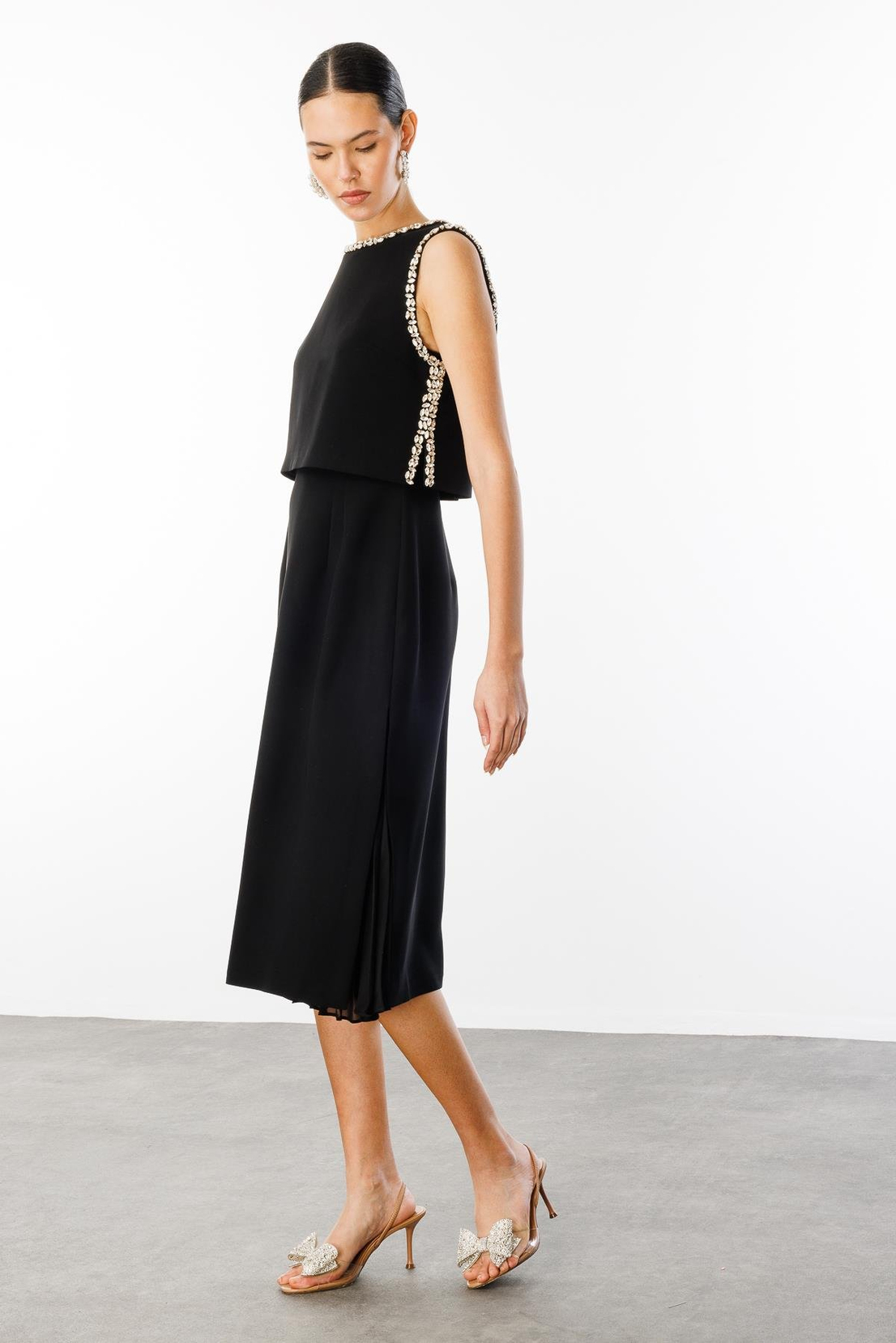 Taş İşlemeli Yelek & Elbise 2'li Takım SİYAH