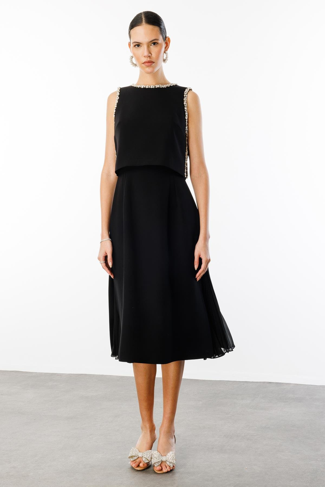 Taş İşlemeli Yelek & Elbise 2'li Takım SİYAH