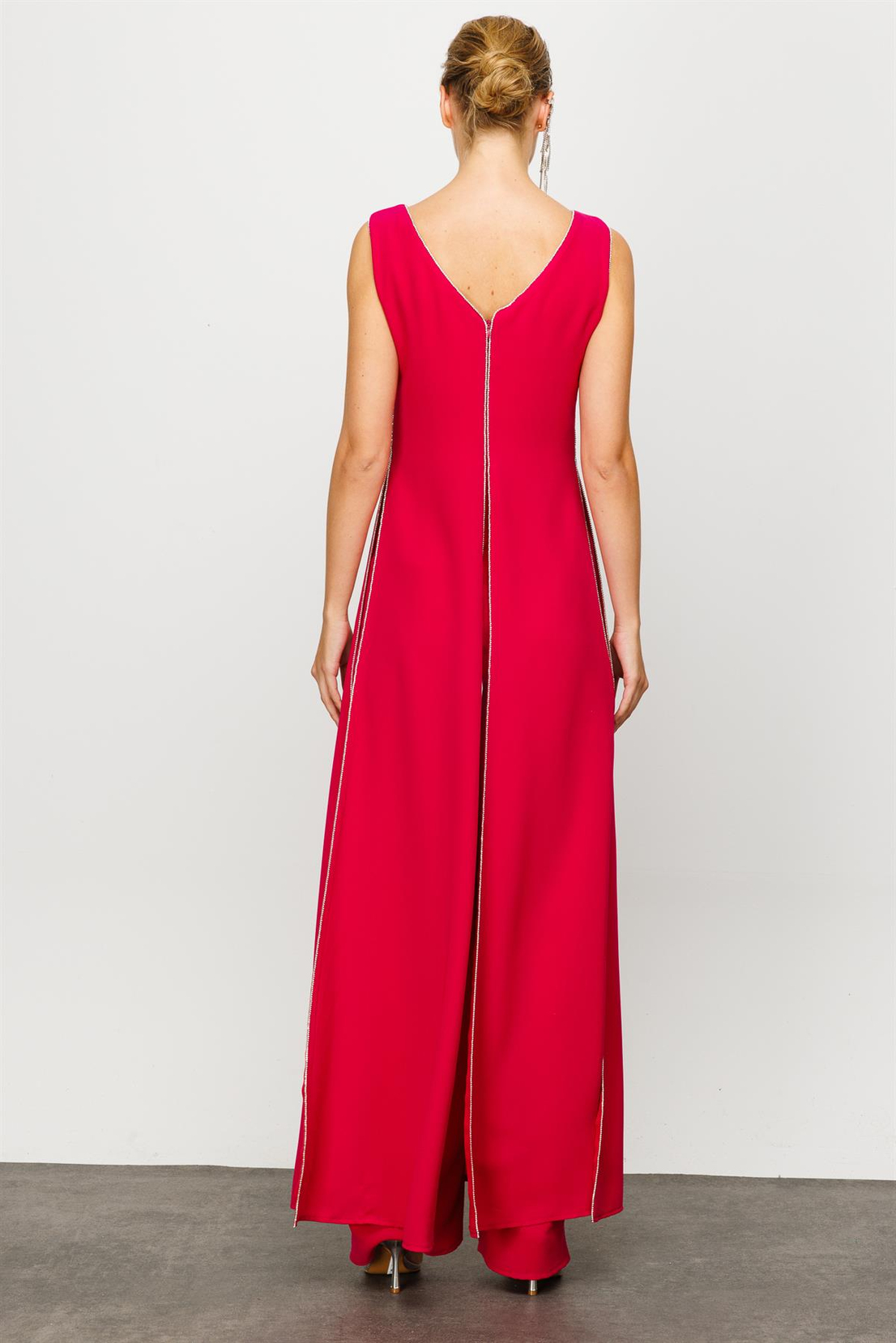 Taş Şeritli İşlemeli Fuşya Tulum