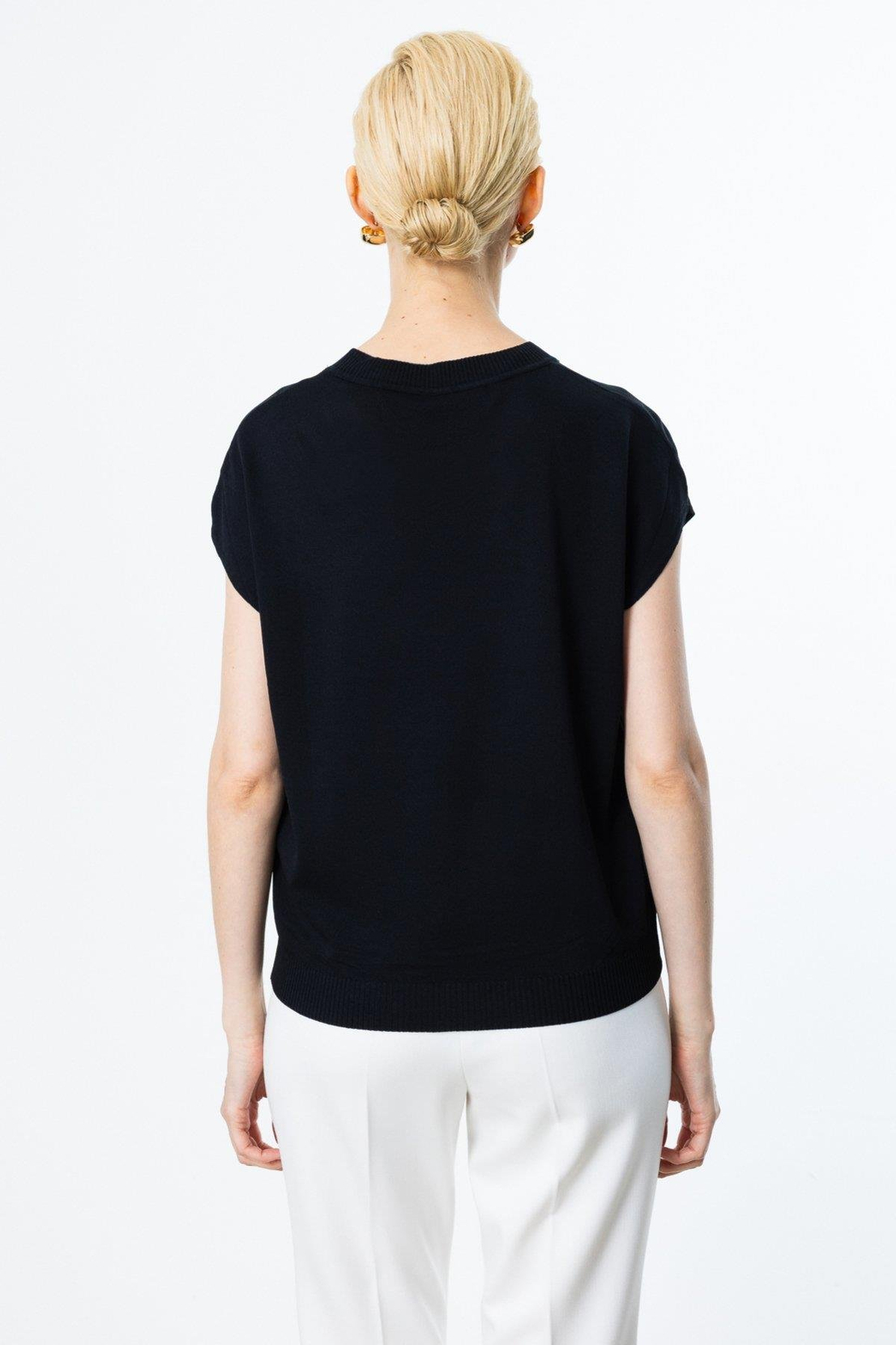 Tek Omzu Pencere Işıltılı Kısa Kol Bluz SİYAH