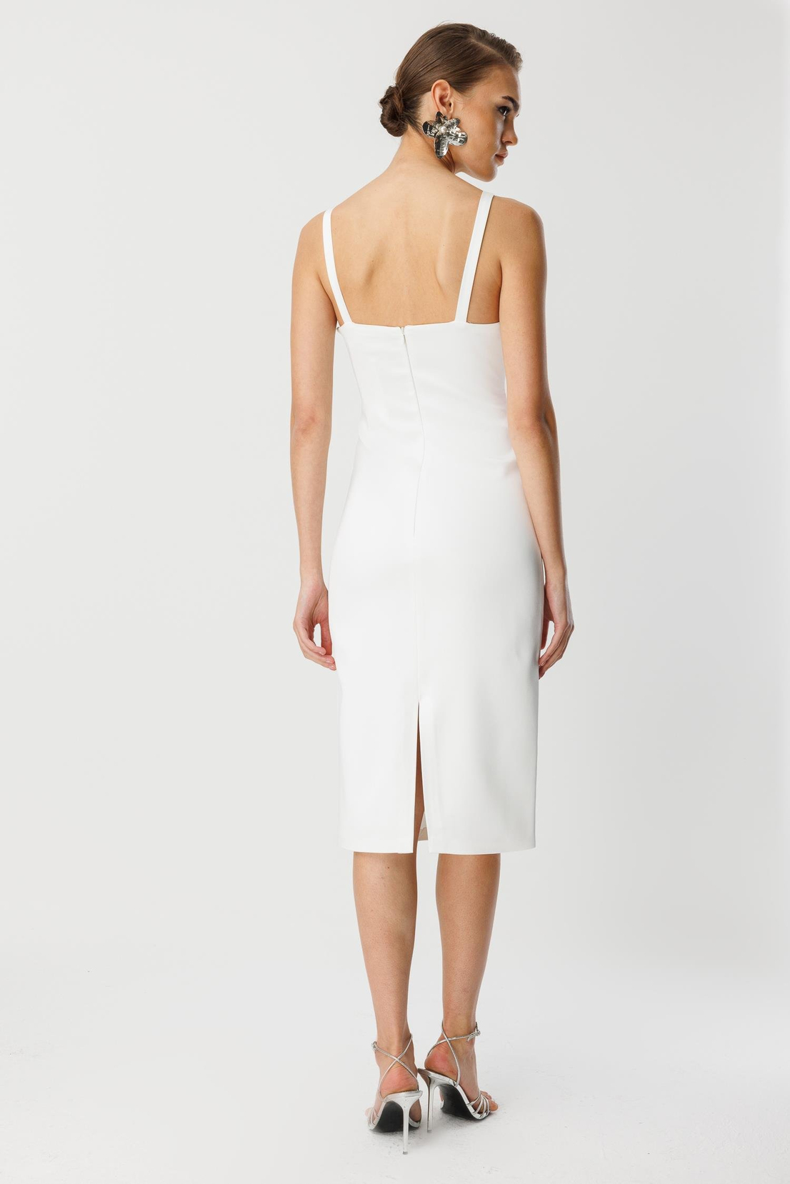 Yaka Askı Detay Mini Elbise EKRU