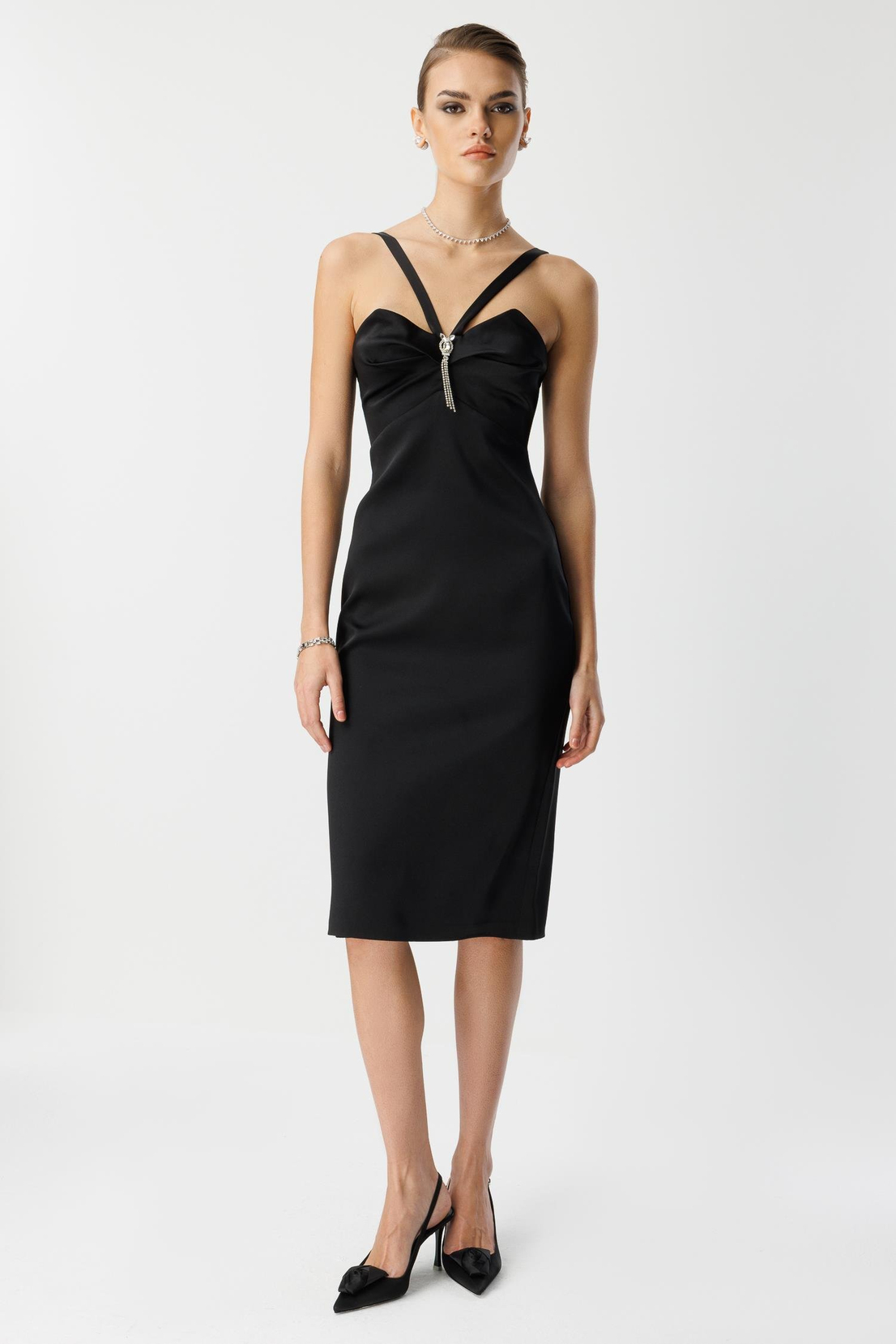 Yaka Askı Detay Mini Elbise SİYAH