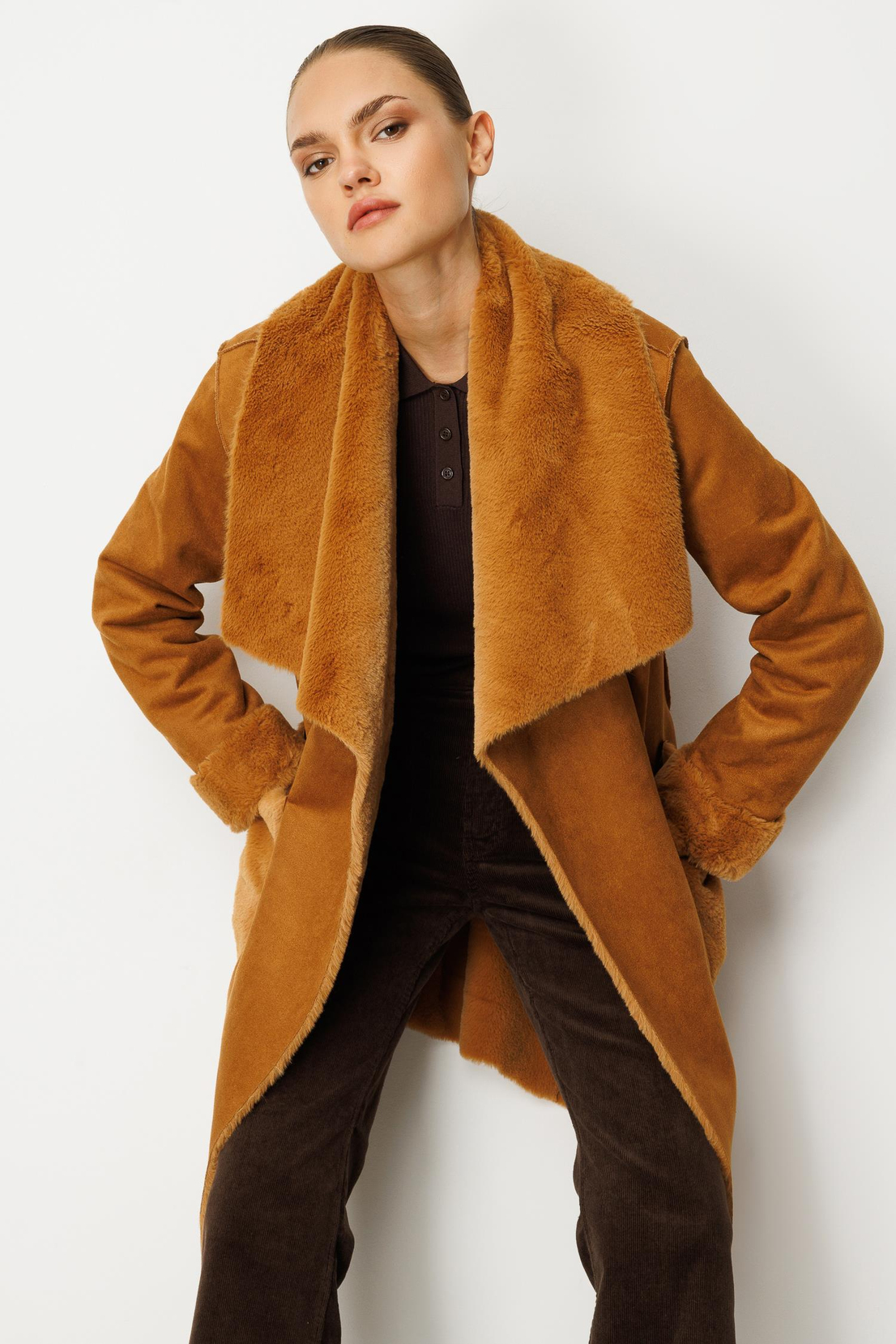 Yaka Detaylı Oversize Kaban CAMEL