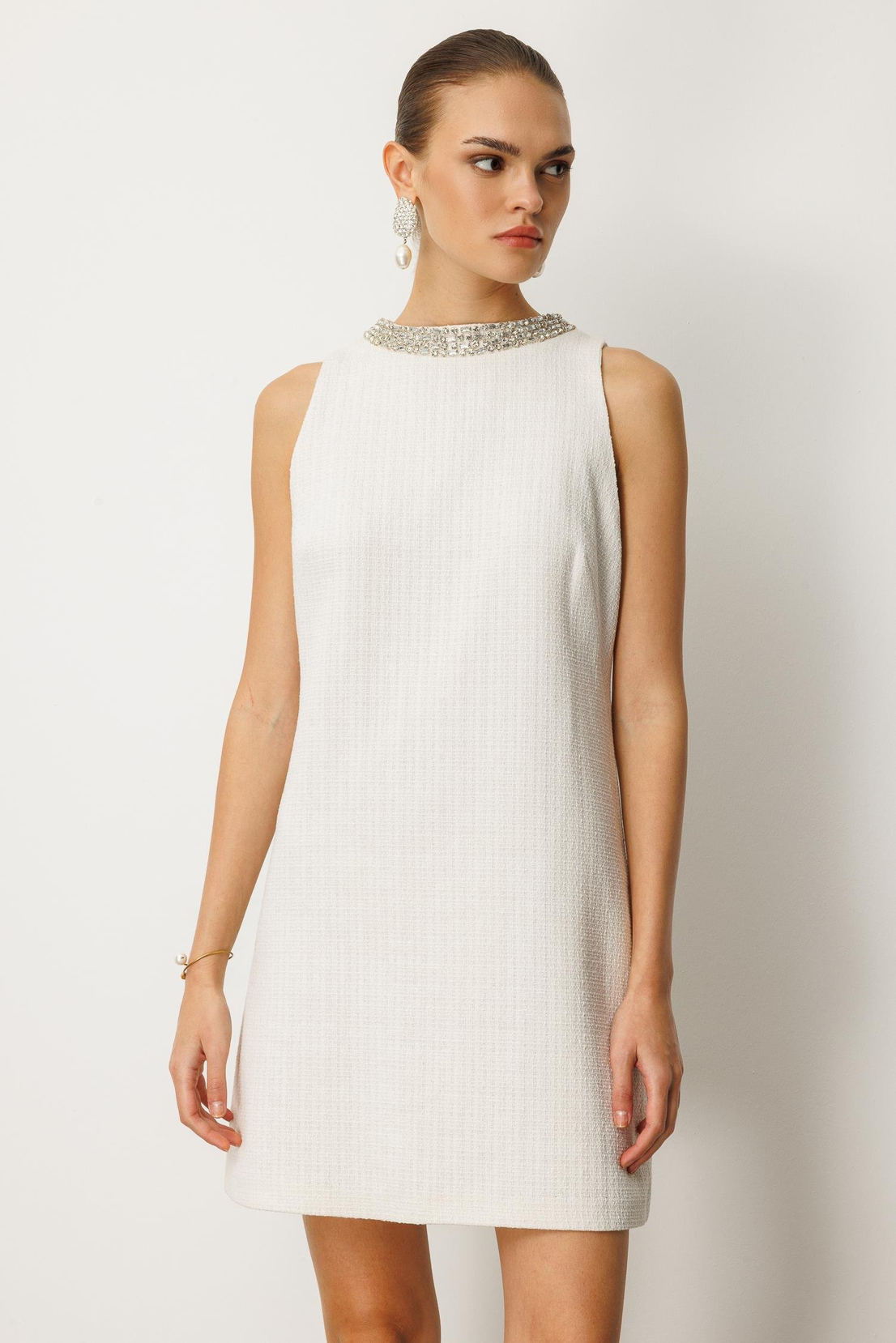 Yaka İşleme Detaylı Elbise EKRU