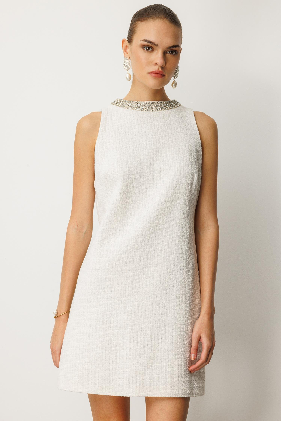 Yaka İşleme Detaylı Elbise EKRU