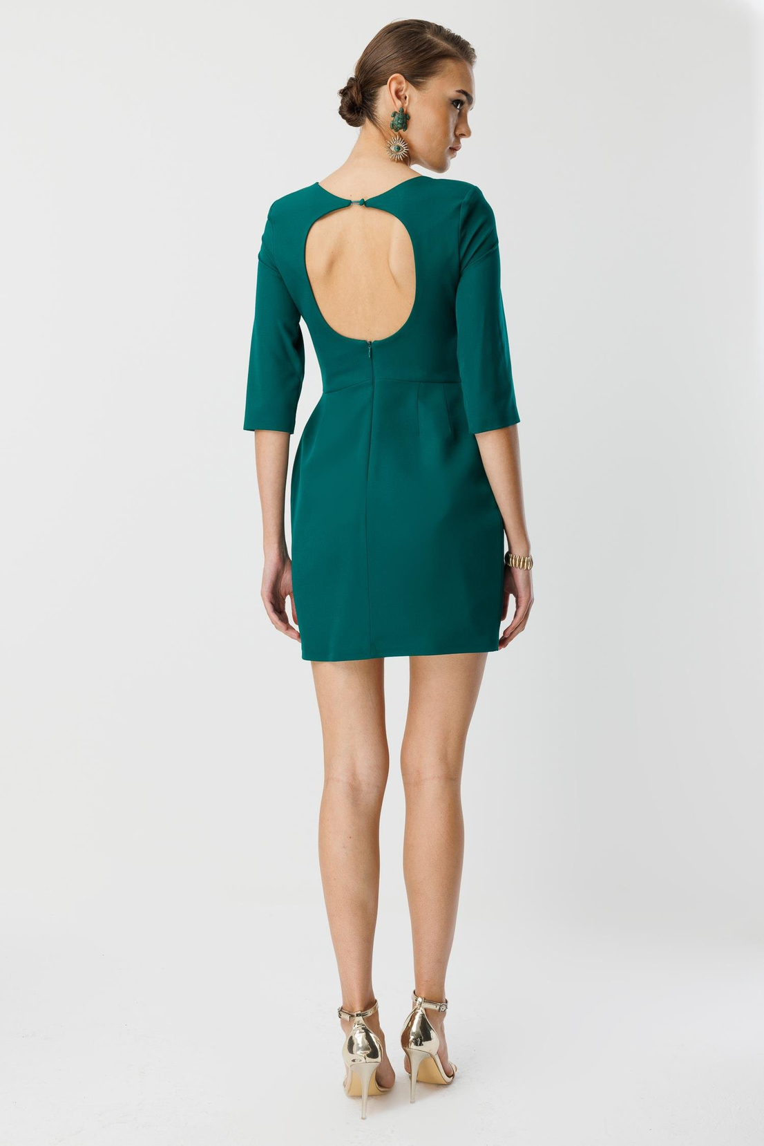 Yaka Lazer Aksesuar Detaylı Mini Elbise ZÜMRÜT