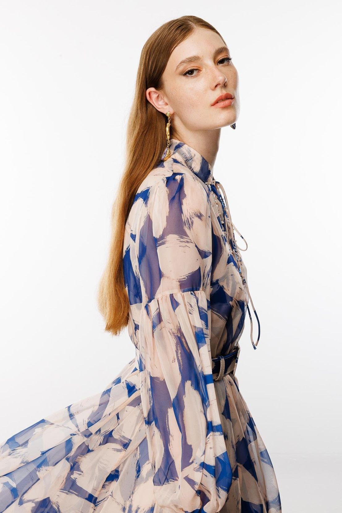 Yaka Taş İşlemeli Dijital Elbise SAKS