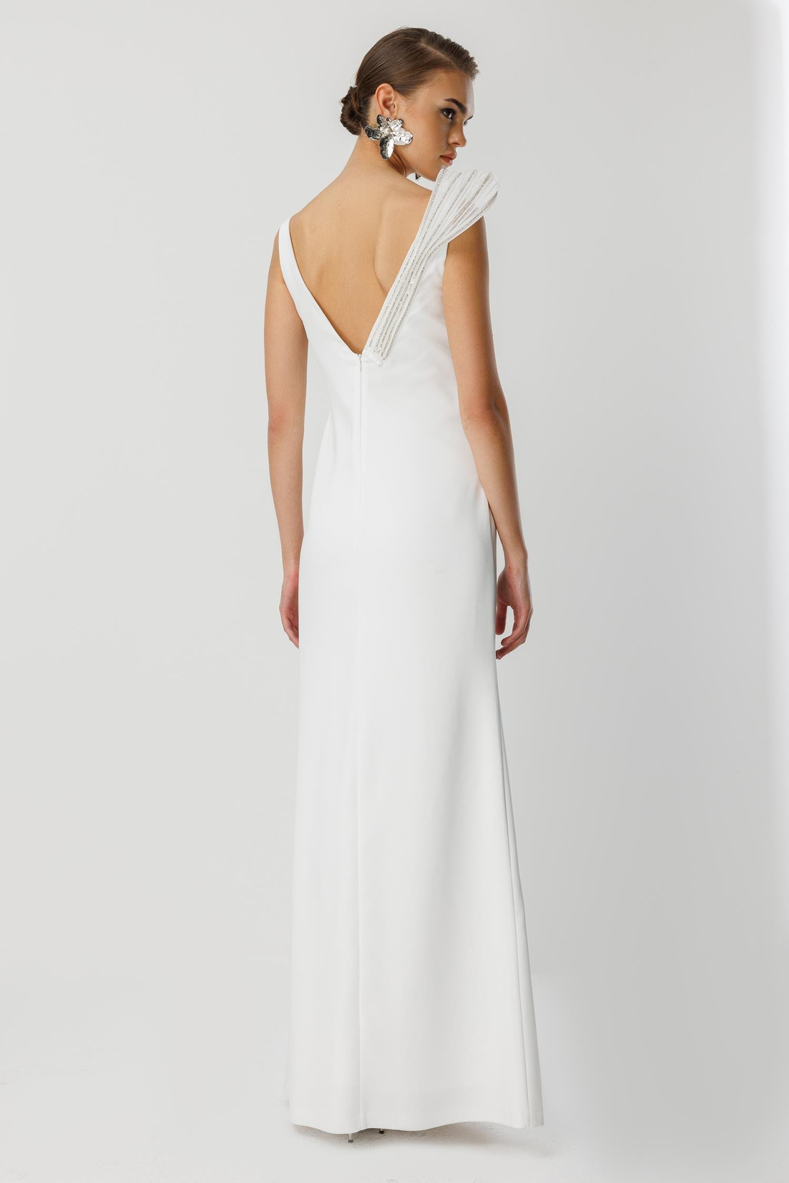 Yaka Volan Detay Yırtmaçlı Maxi Abiye EKRU