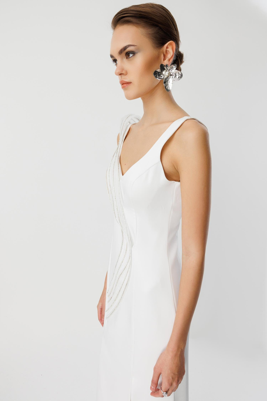 Yaka Volan Detay Yırtmaçlı Maxi Abiye EKRU