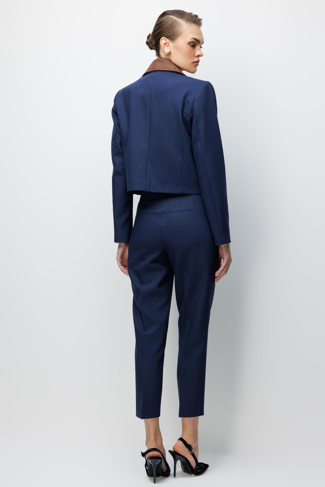 Yakası Deri Detaylı Ceket LACİVERT