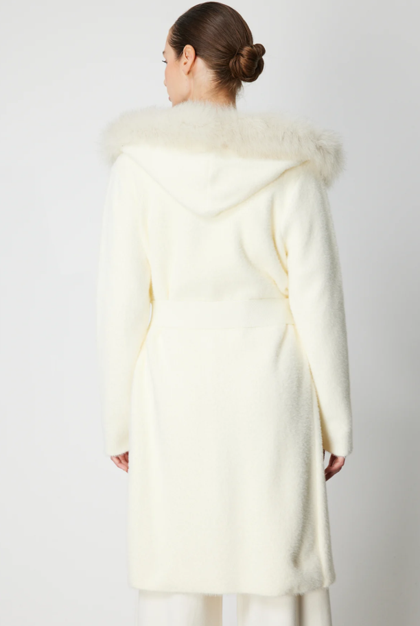 Yakası Kürklü Sakal Uzun Hırka KREM