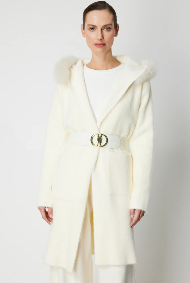 Yakası Kürklü Sakal Uzun Hırka KREM