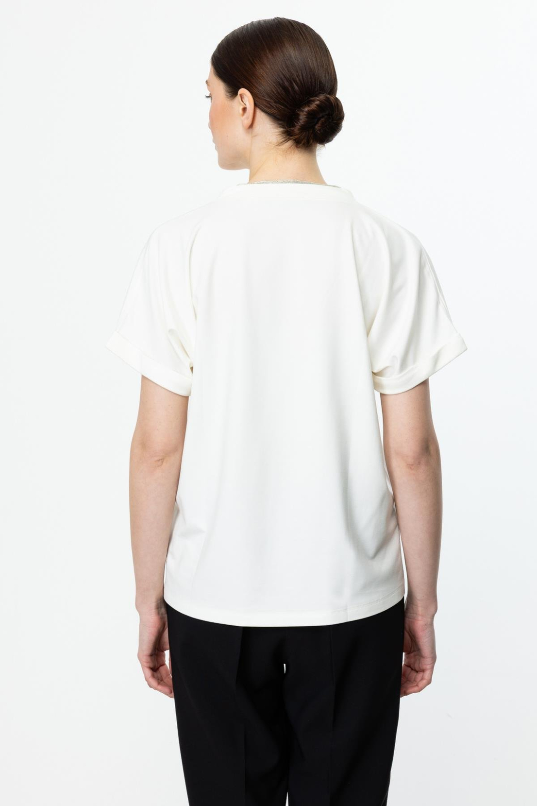 Yakası Ribanalı Kısa Kol Bluz EKRU