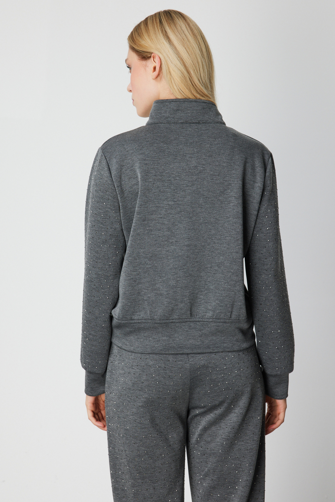 Yakası Taşlı Fermuarlı Eşofman Üst ANTRASİT