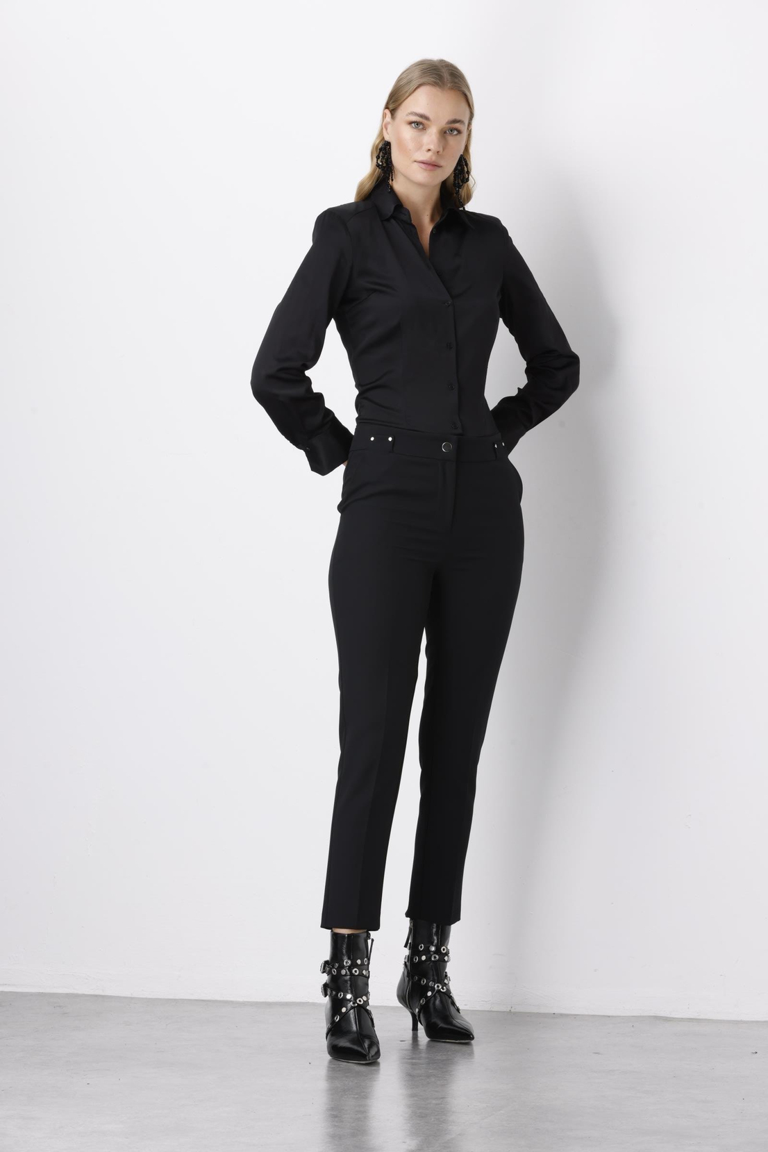 Yan Cep Dar Paça Pantolon SİYAH