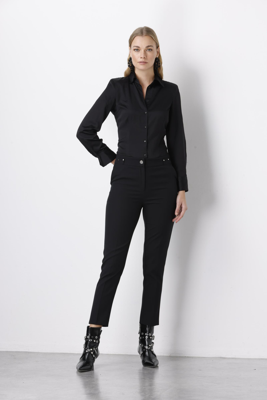 Yan Cep Dar Paça Pantolon SİYAH