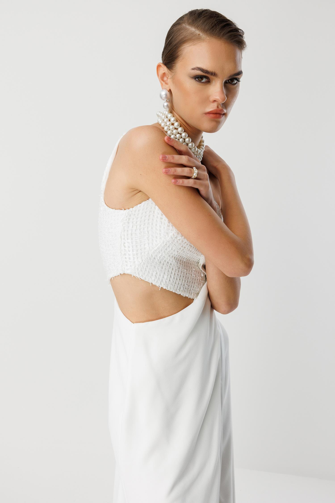 Yandan Fiyonk Uzun Elbise EKRU