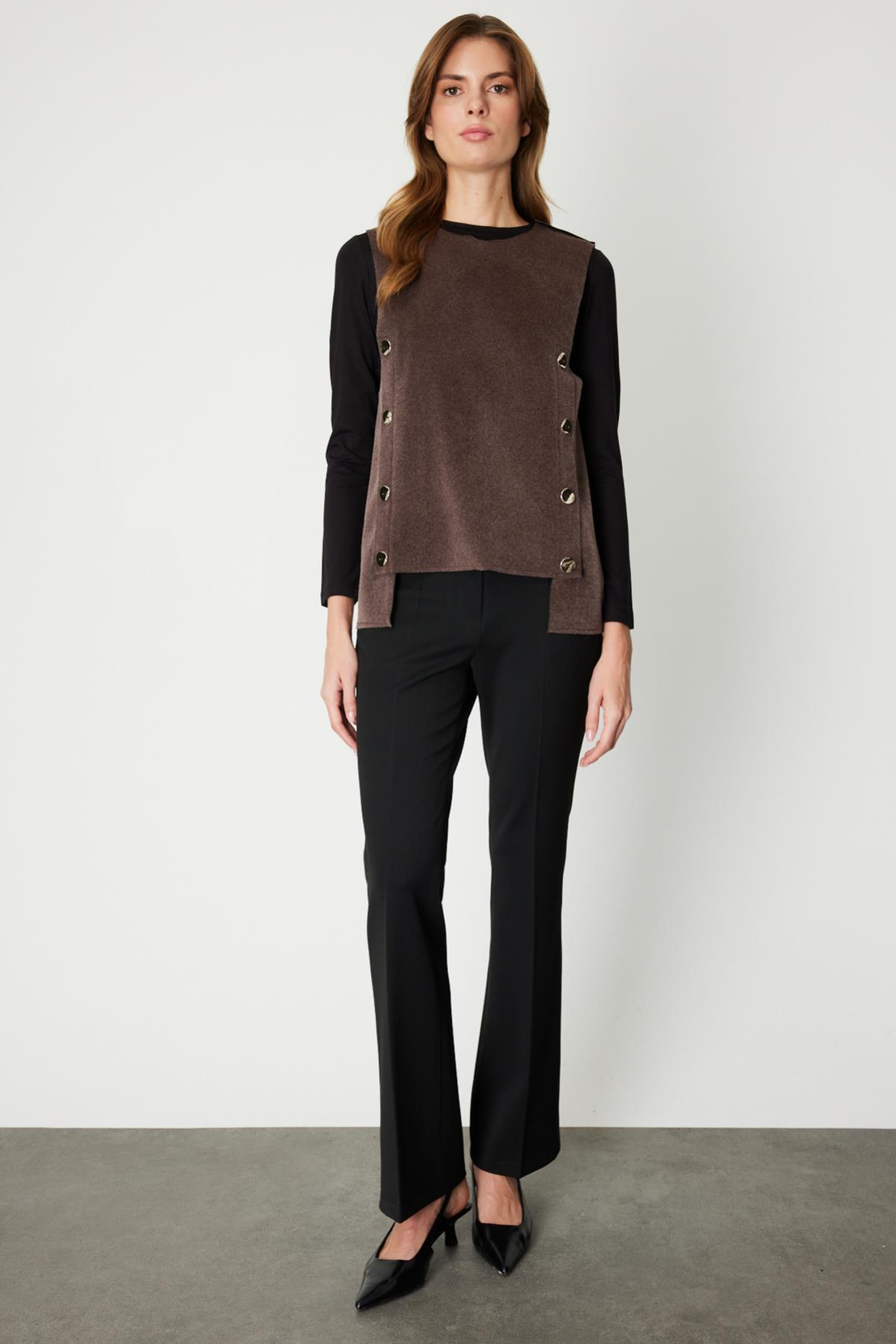 Yanları Düğmeli Sıfır Yaka Süveter KAHVE